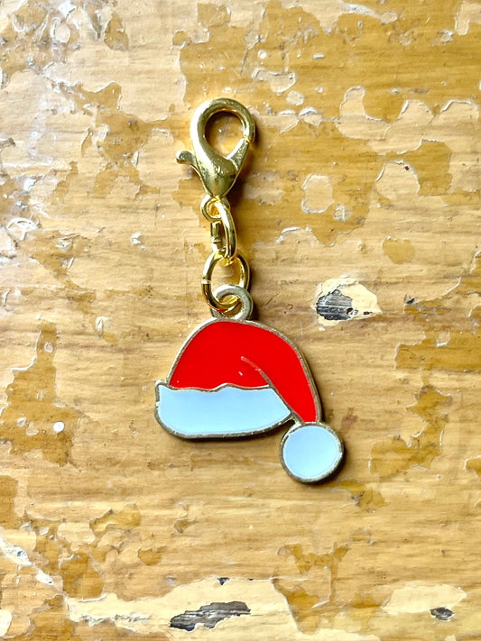 Santa Hat Zipper Pull, Christmas Stitch Marker, Project Bag Charm