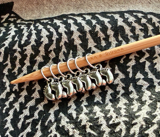 Silver Baby Feet Stitch Markers, Snag Free Knitting Notions, Set of 6