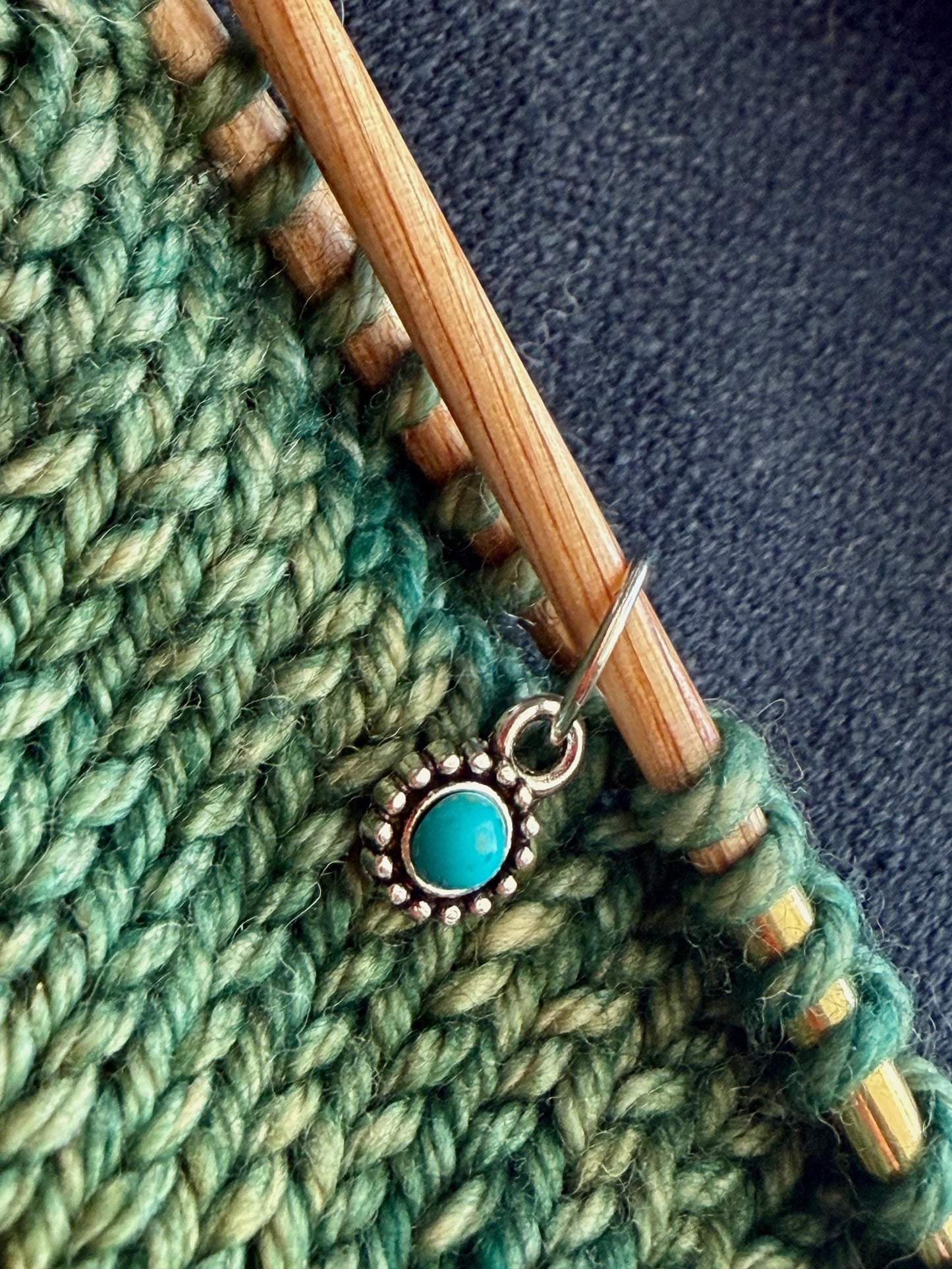 Turquoise Stitch Markers with Silver Backings | Set of 6 | Knitting Gift