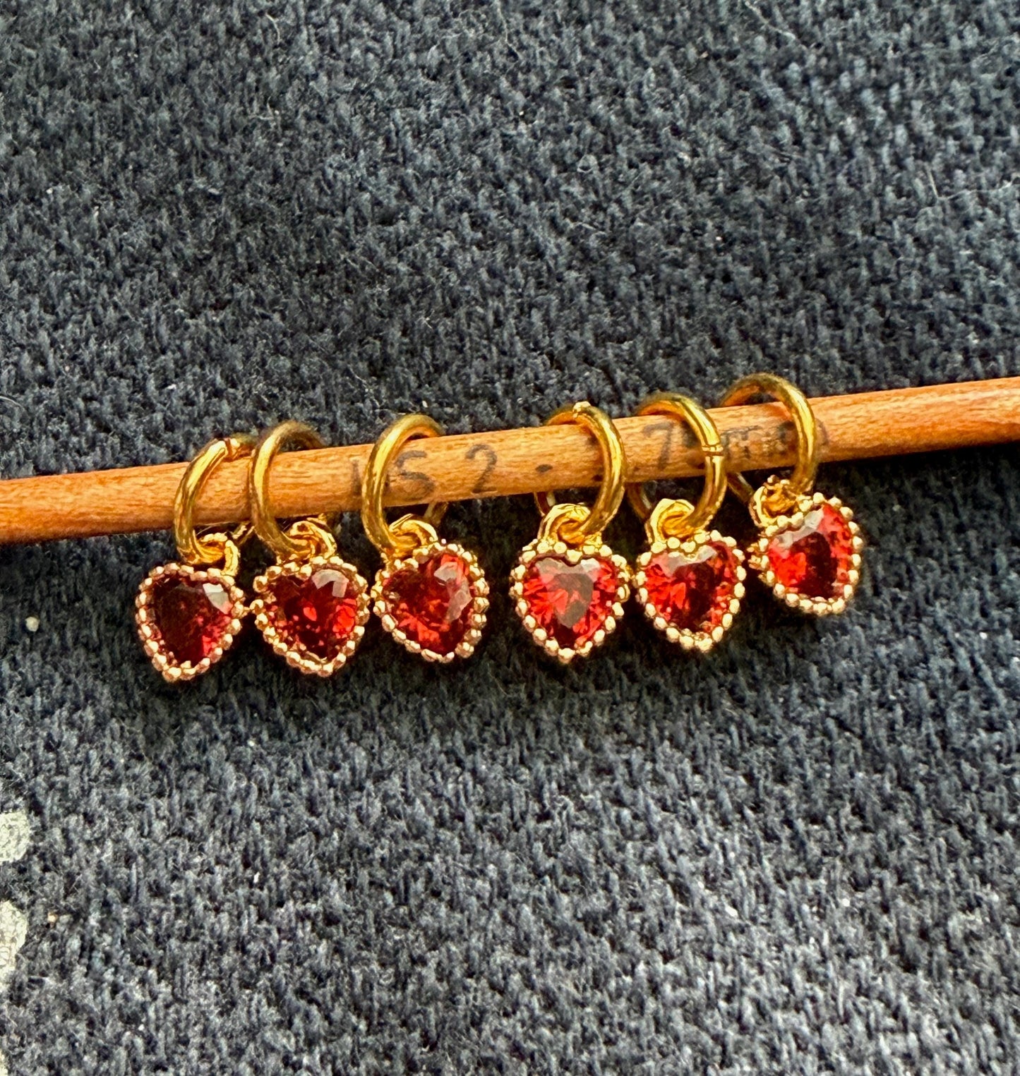 Tiny Shiny Red Heart Stitch Markers, Sock Knitting, Snag Free Accessories, Set of 6