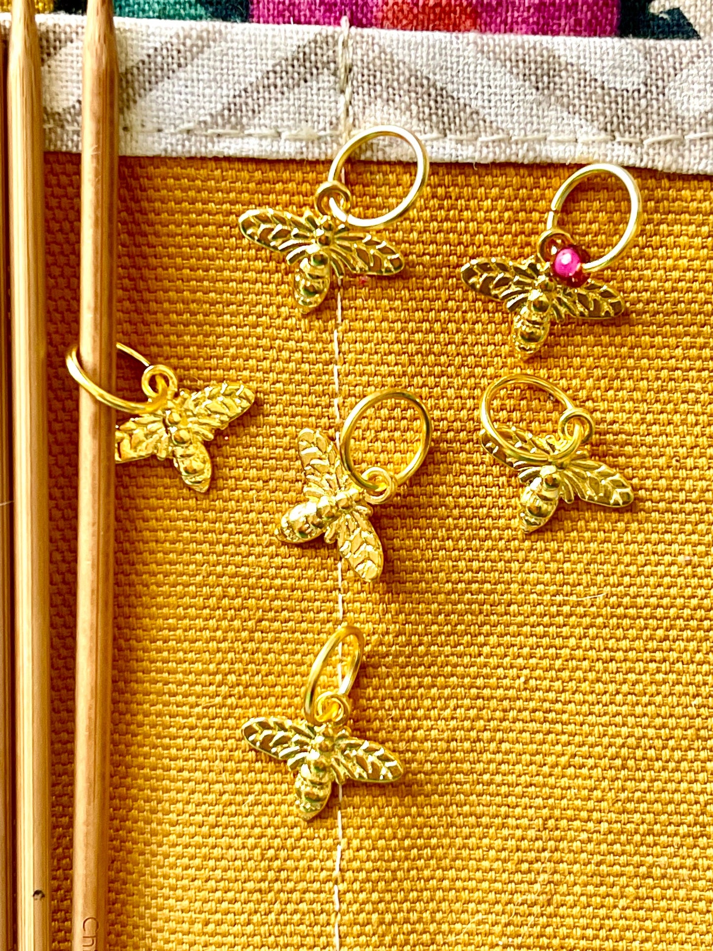 Gold Honey Bee Snagfree Stitch Markers, Knitting Progress Keepers