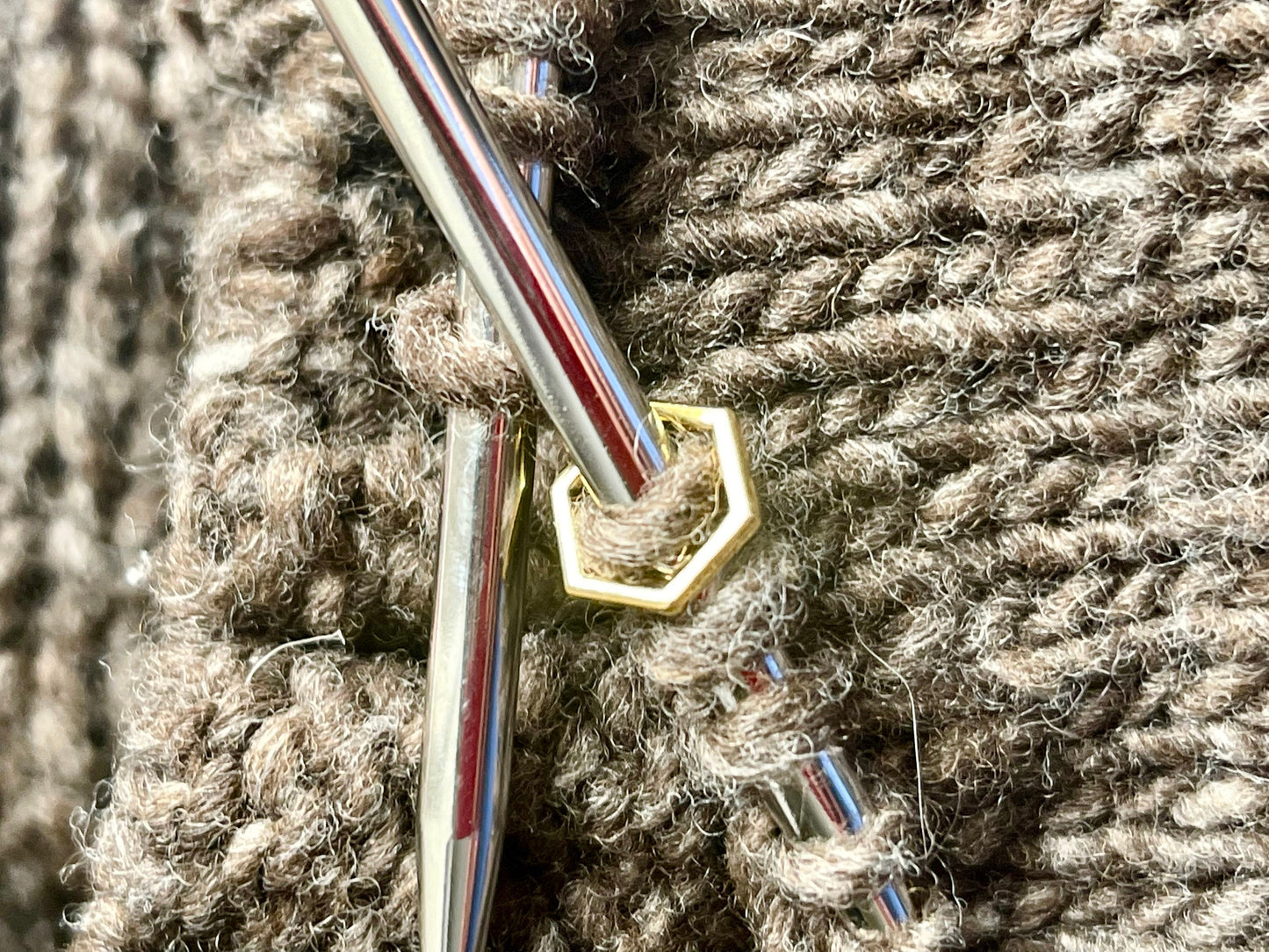 Gold Hexagon Stitch Markers, Snagfree Knitting Notions (Set of 10)