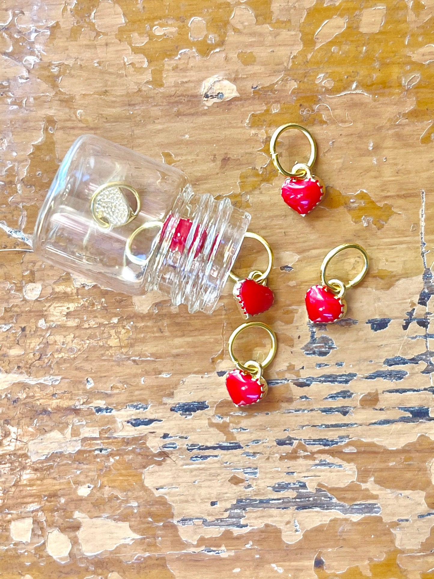 Red Heart Stitch Markers, Snagfree Knitting Rings in Glass Bottle