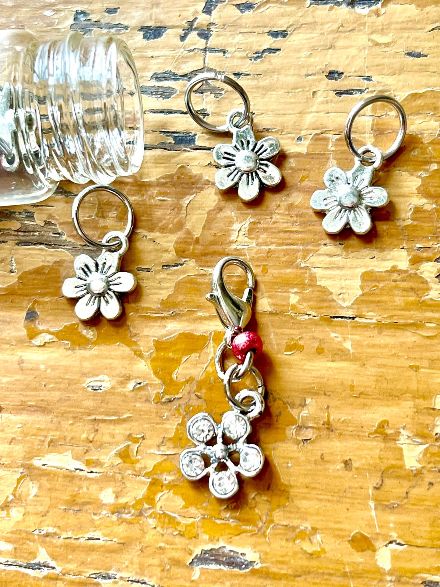 Silver Flower Snagless Stitch Markers, Knitting Accessories