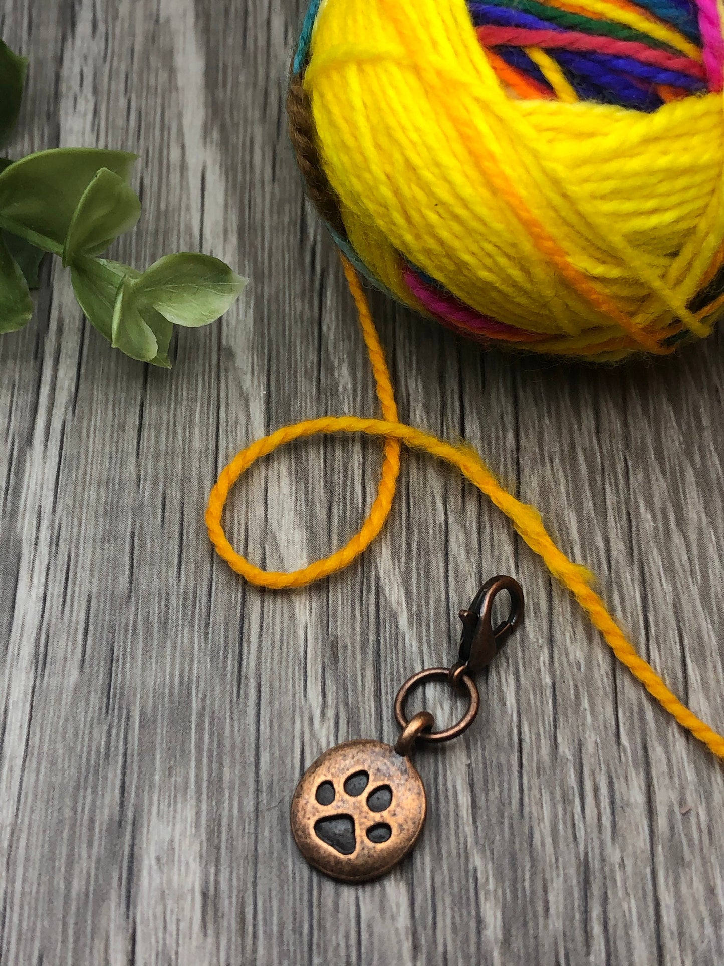 Copper Paw Print Charm, Progress Keeper, Knitting Stitch Marker