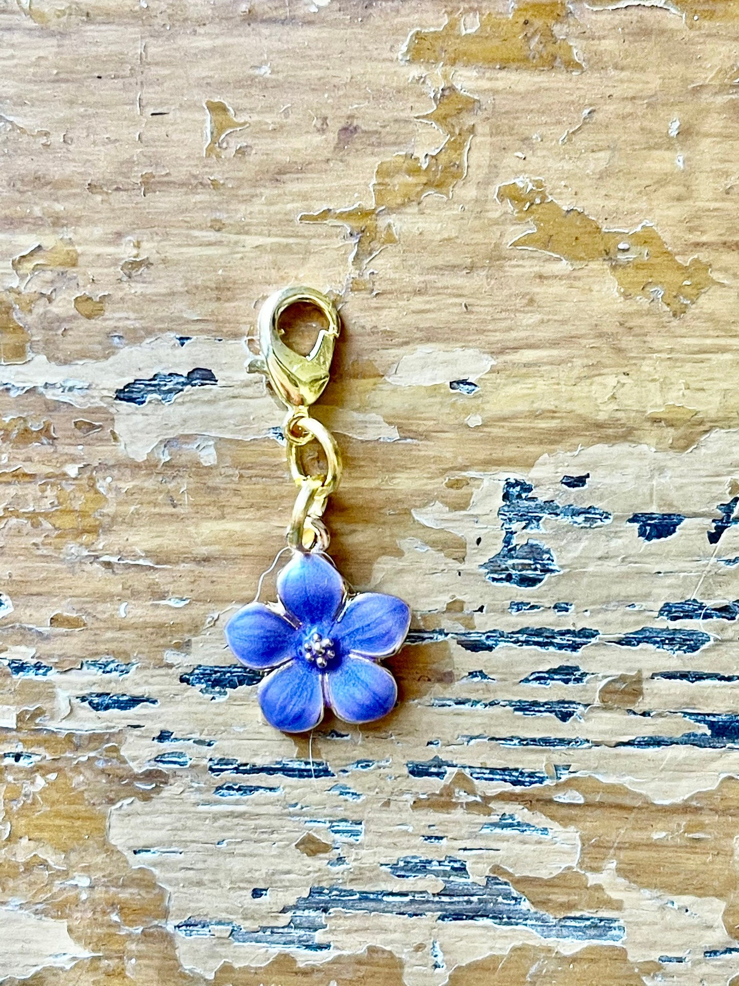 Purple Enamel Flower Stitch Marker, Gold Clasp, Knit Accessory