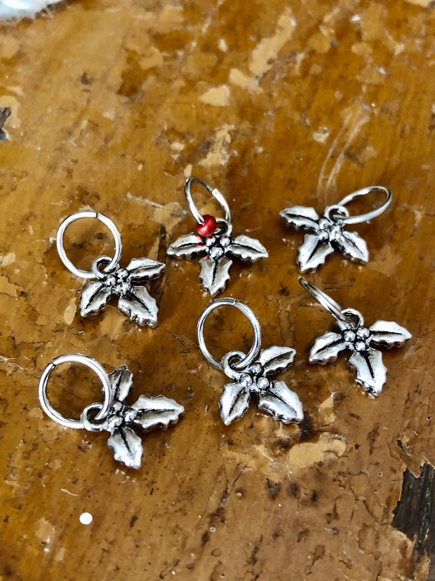 Holly Leaves Snagless Stitch Markers, Knitting Notions, Gifts for Knitters, Knit Markers, Yarn Jewelry