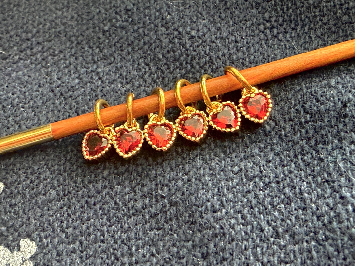 Tiny Shiny Red Heart Stitch Markers, Sock Knitting, Snag Free Accessories, Set of 6