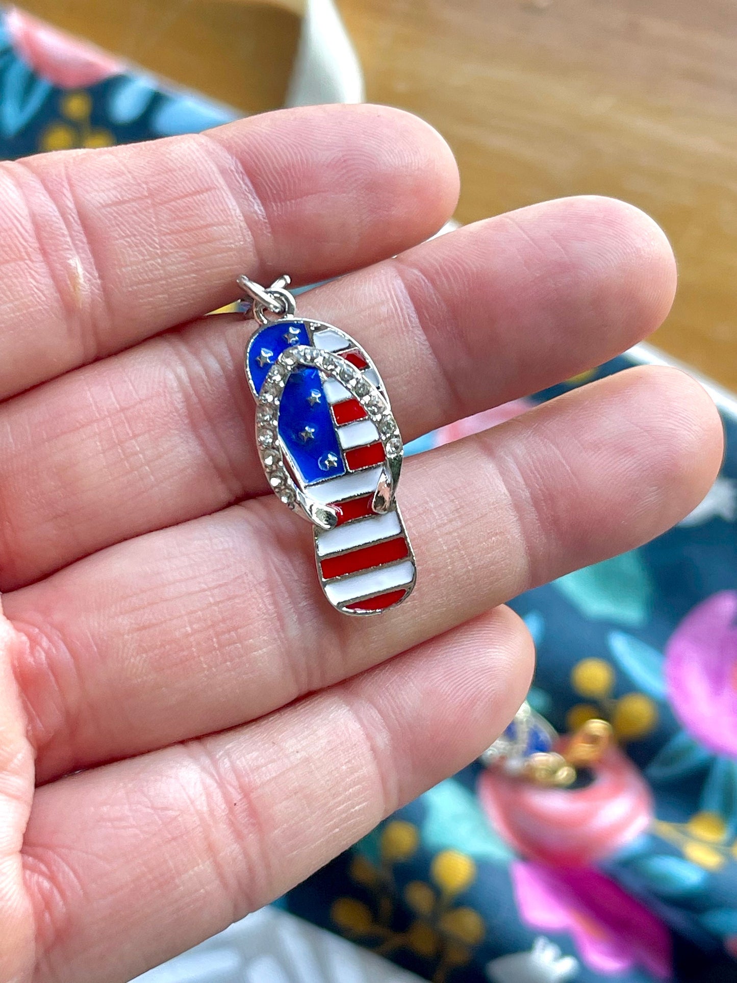 American Flag Flip Flop Charm, Progress Keeper, Zipper Pull