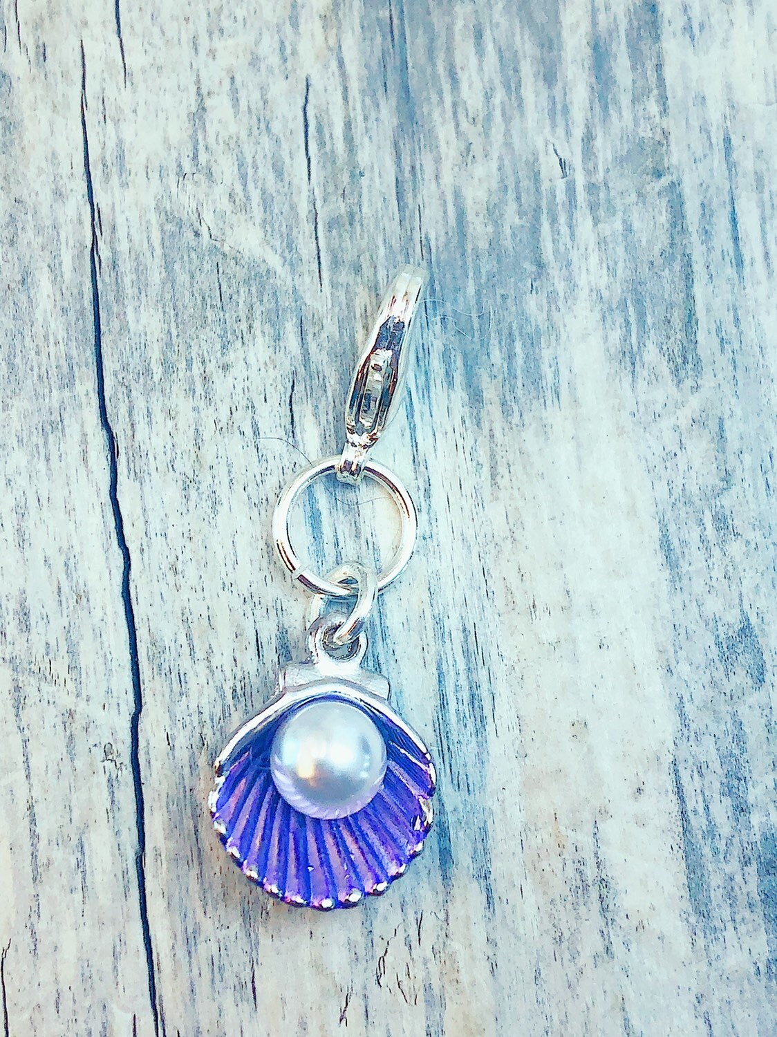 Aqua Shell Progress Keeper, Imitation Pearl, Crochet Stitch Marker