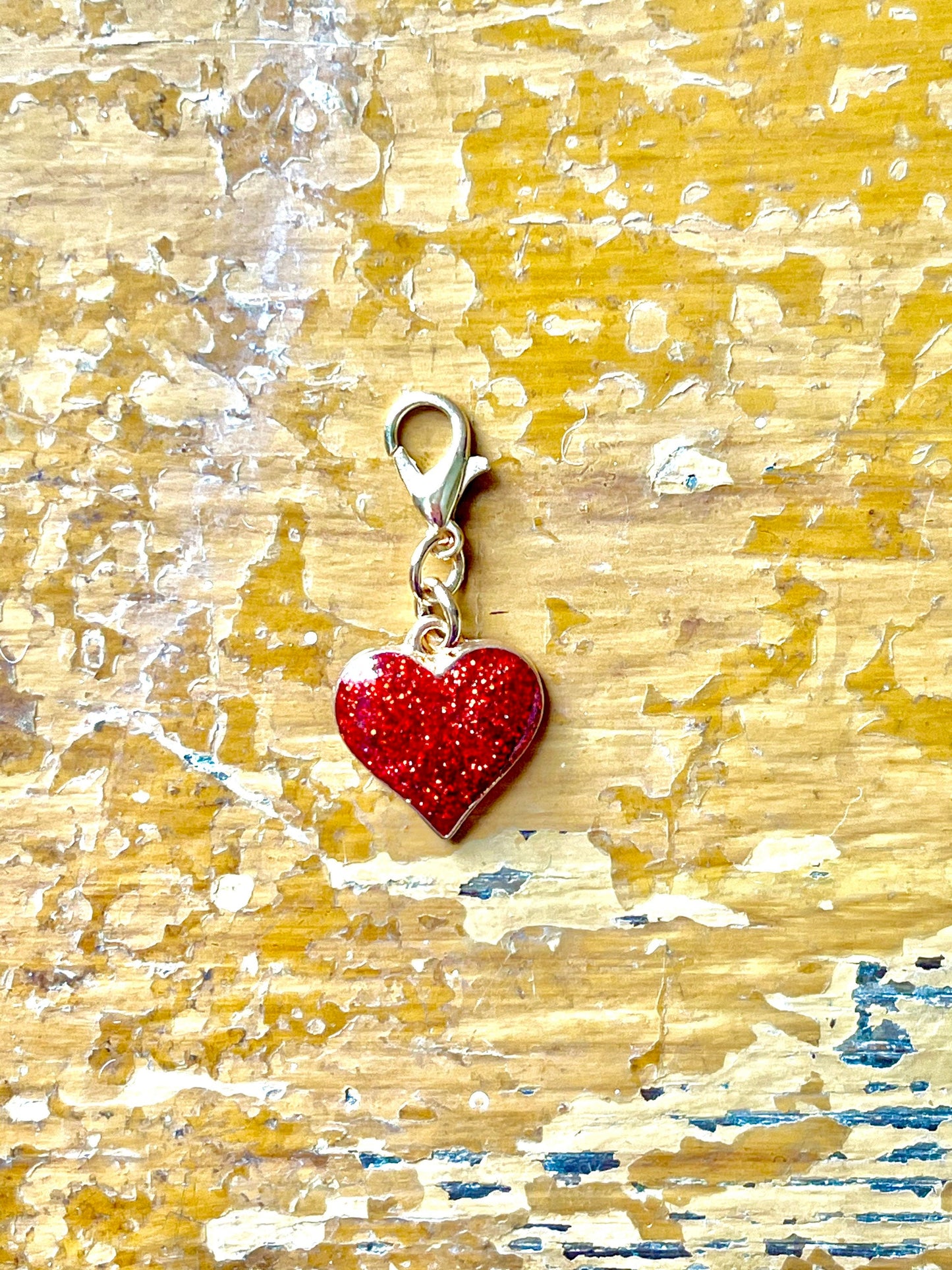 Red Glitter Heart Progress Keeper, Zipper Pull Charm, Knitting Crochet Gift
