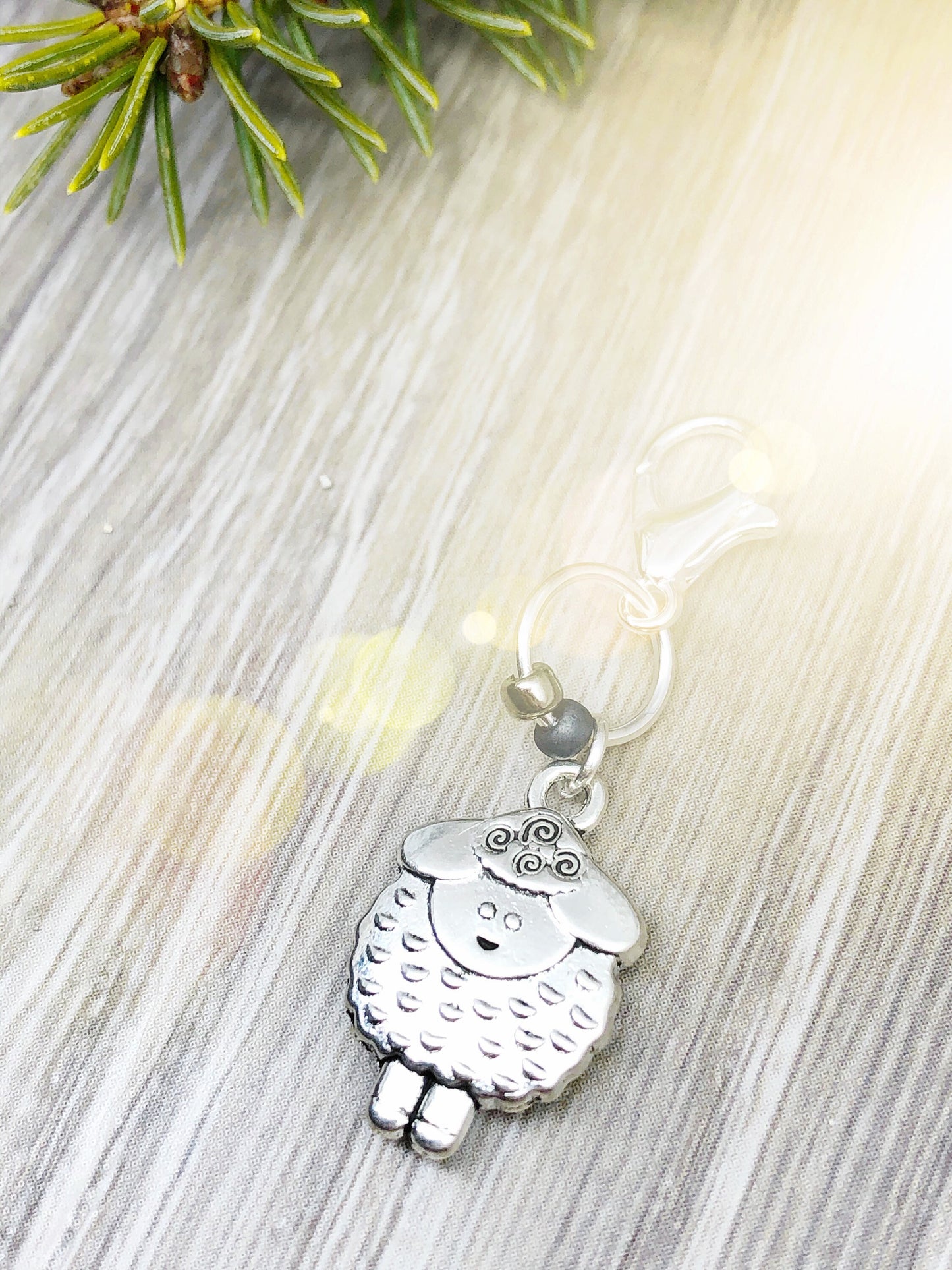 Silver Sheep Charm, Knitting Crochet Accessory, Zipper Pull