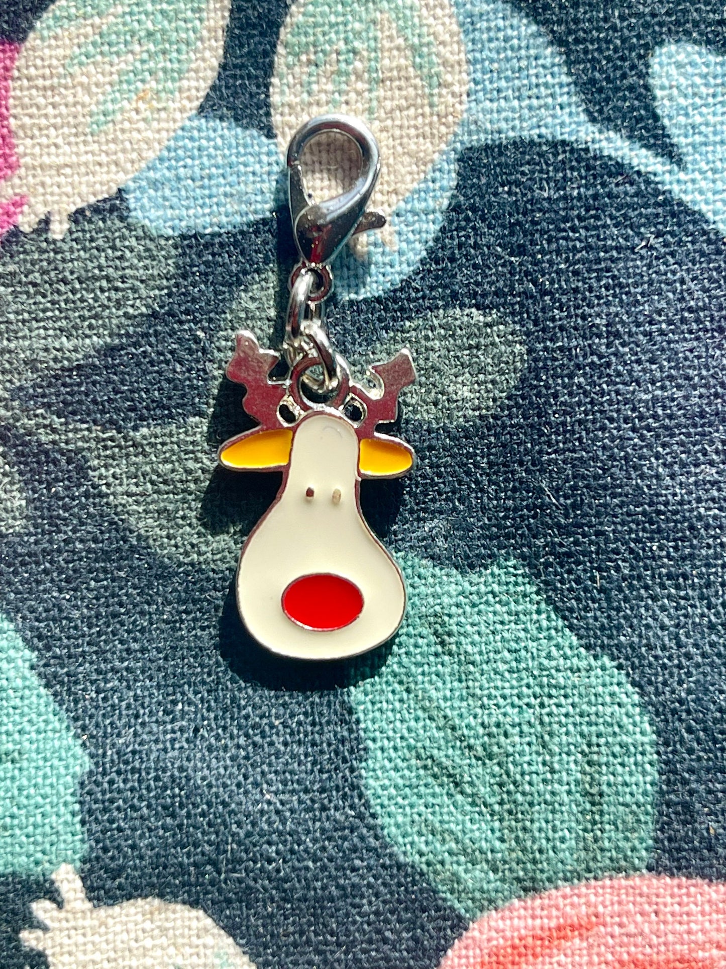 Reindeer Enamel Charm, Rudolph Zipper Pull, Knitting Crochet Progress Keeper