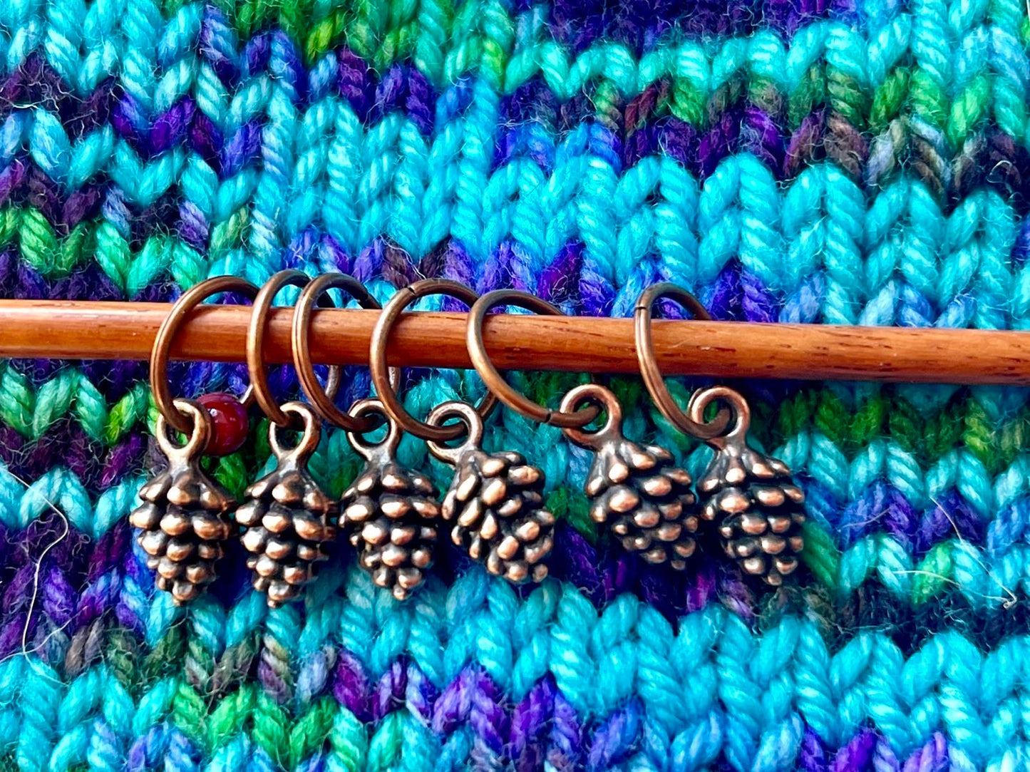 Antique Copper Pine Cone Stitch Markers, Knitting Accessories (Set of 6)