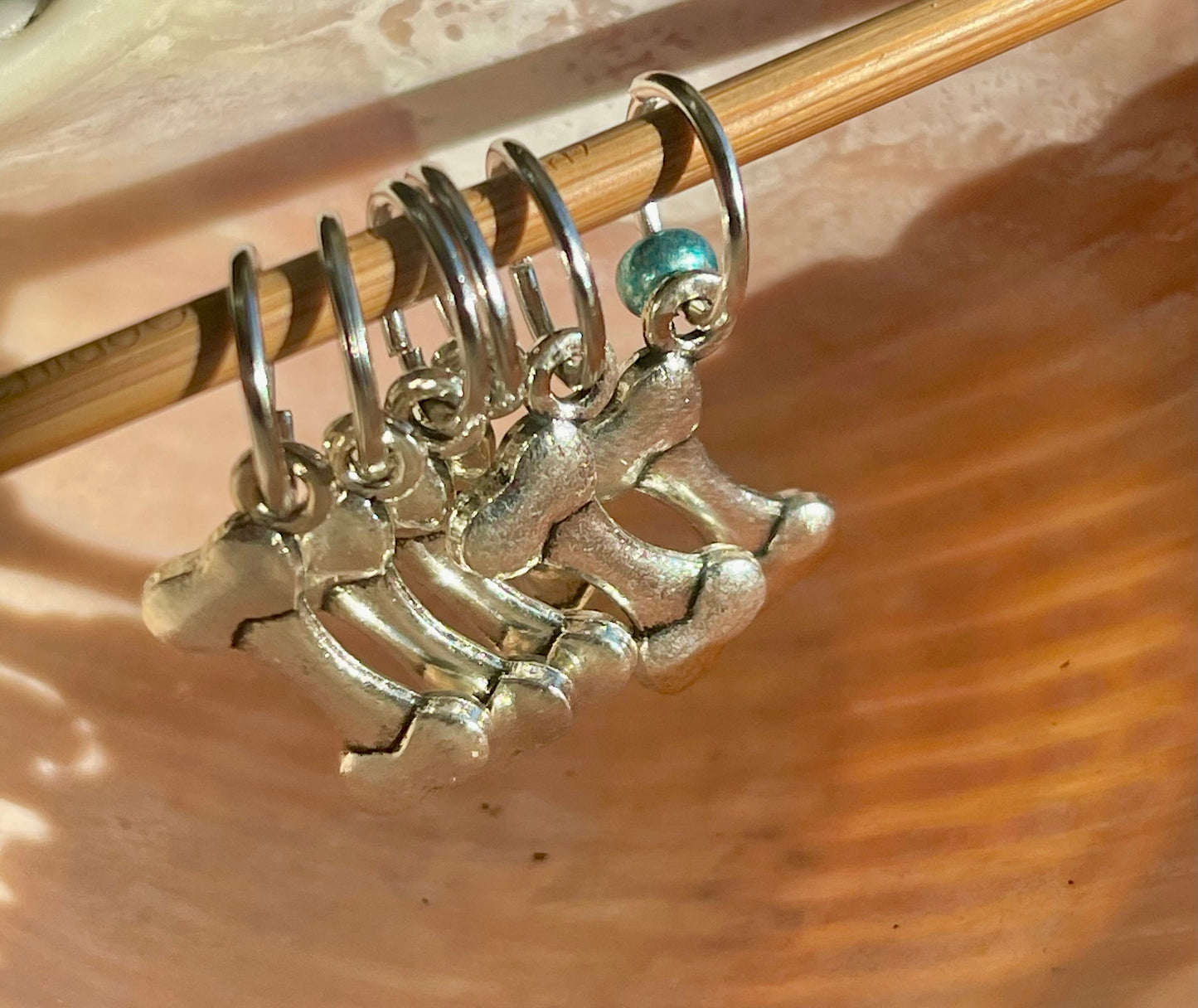 Silver Dog Bone Stitch Markers, Snagless Knit Notions, Set of 6