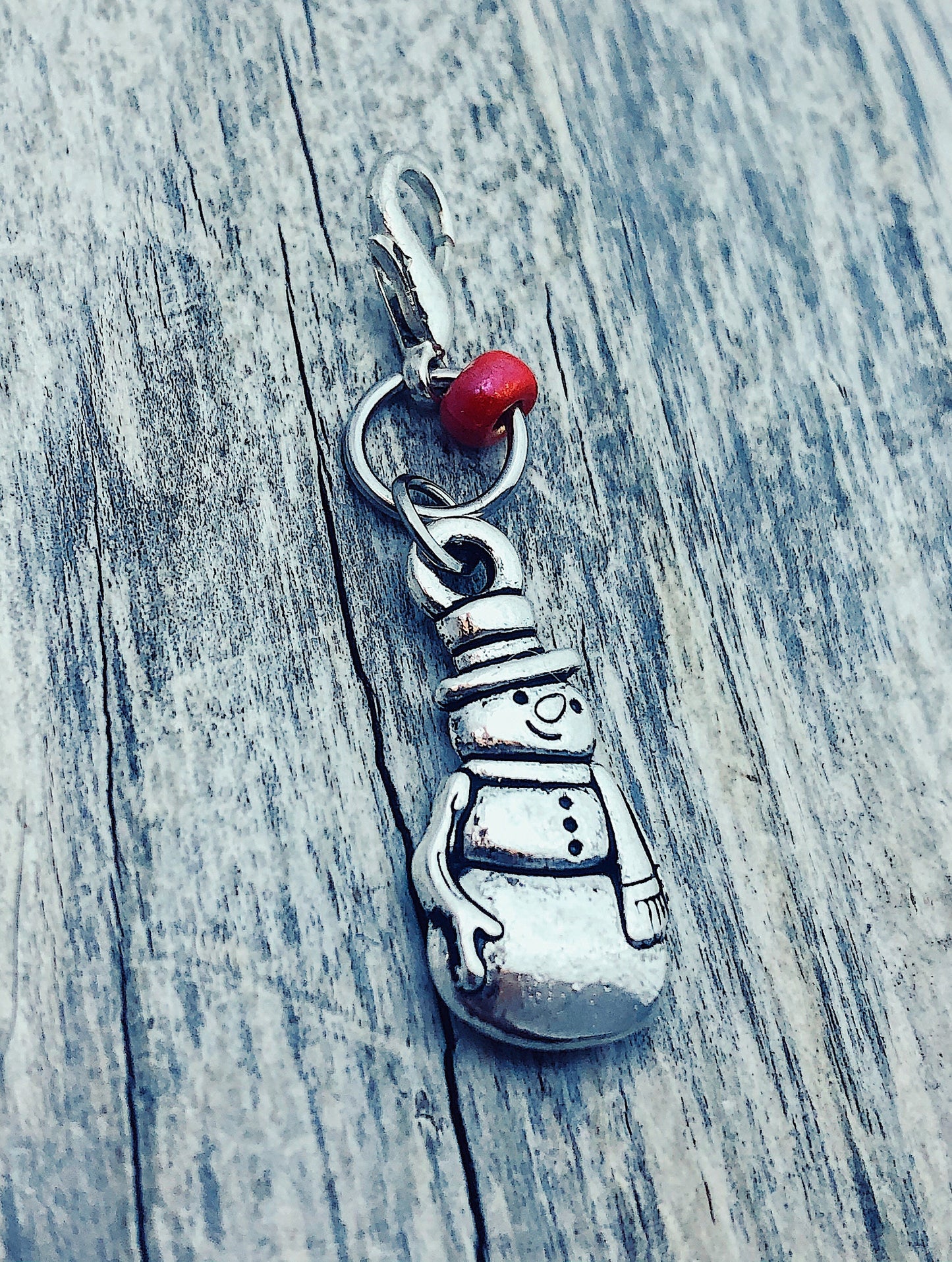 Snowman Charm Progress Keeper, Silver Stitch Marker with Clasp
