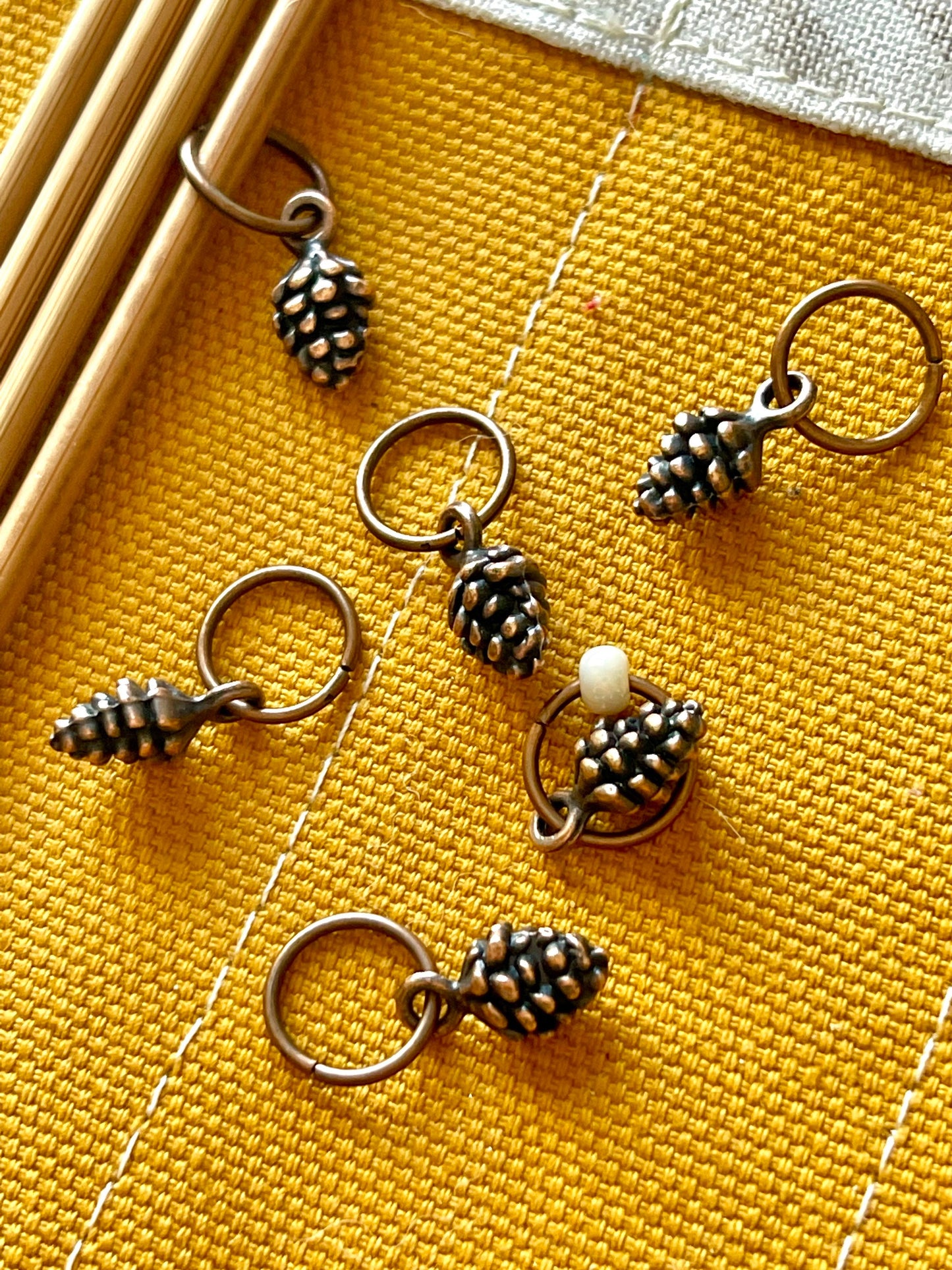 Antique Copper Pine Cone Stitch Markers, Knitting Accessories (Set of 6)
