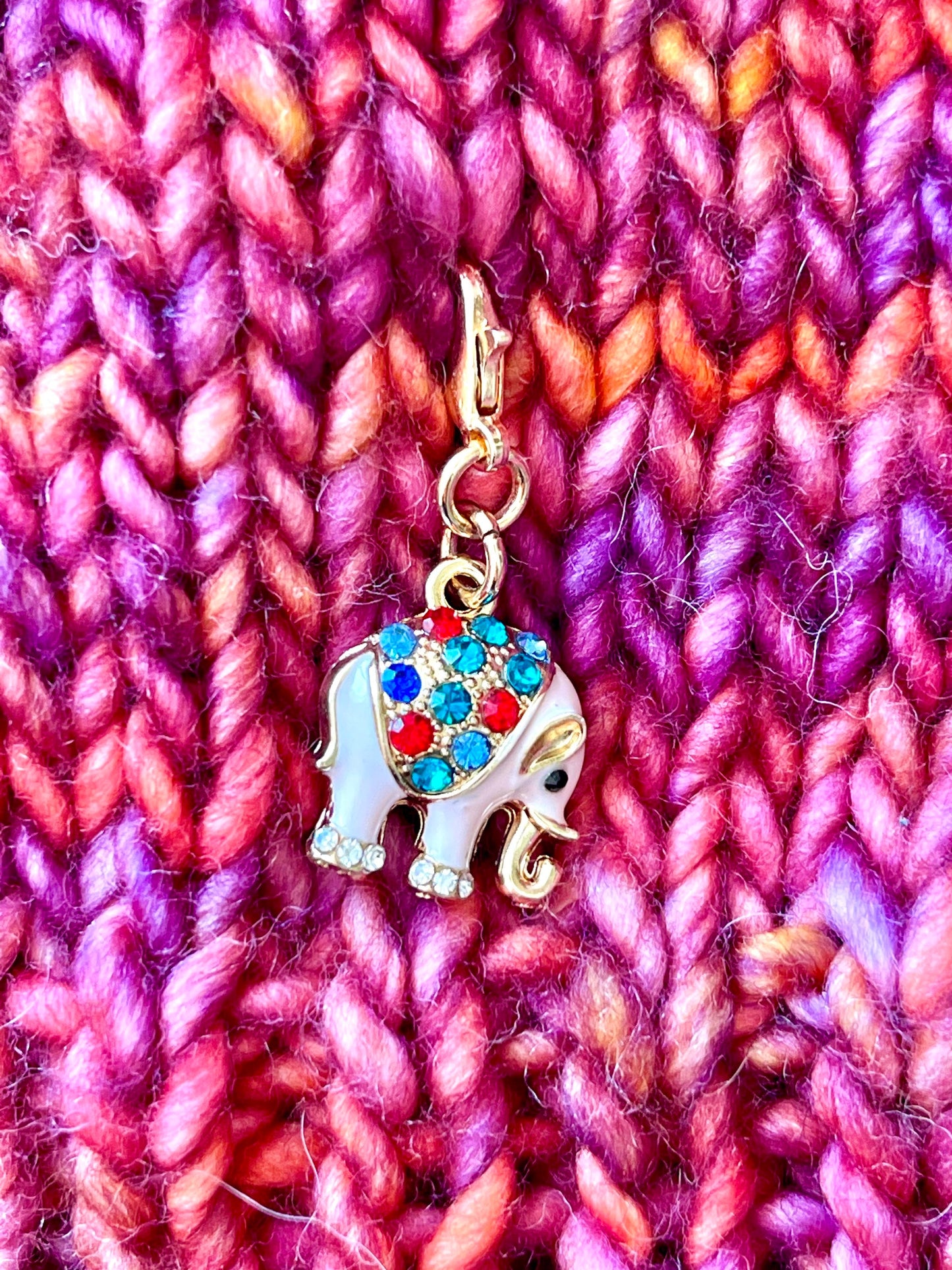 Rhinestone Elephant Zipper Pull, Knitting Crochet Progress Keeper