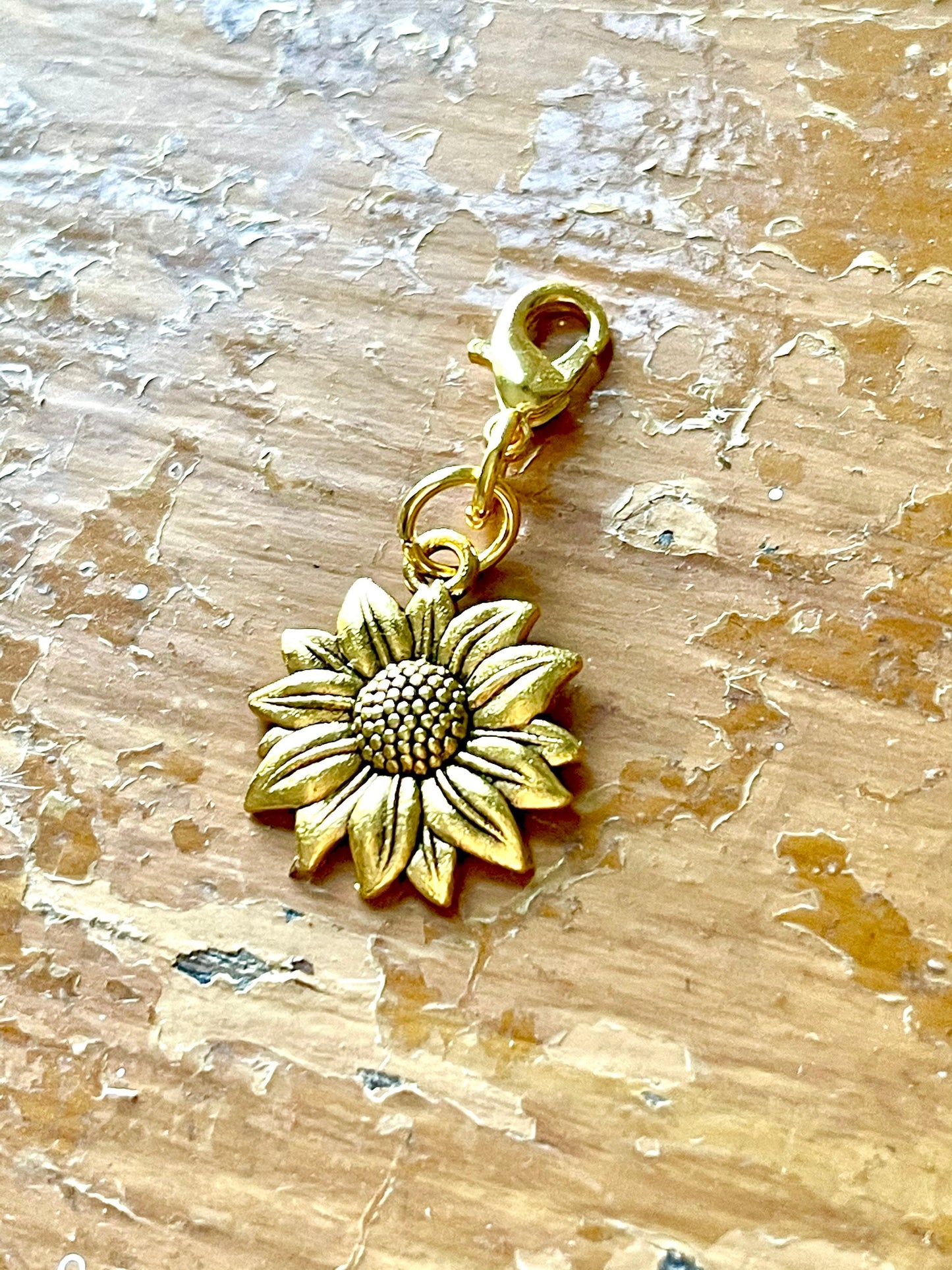 Gold Sunflower Progress Keeper, Crafter Zipper Pull Accessory