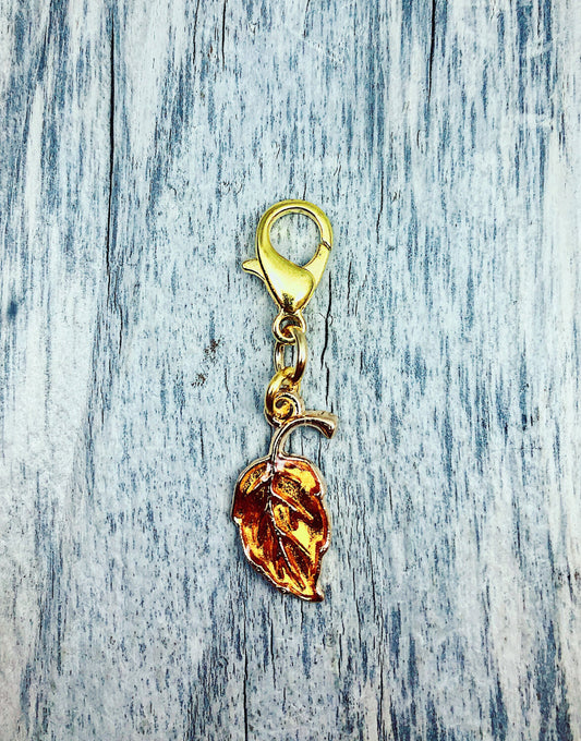 Gold Plated Autumn Leaf Progress Keeper, Knitting Stitch Marker