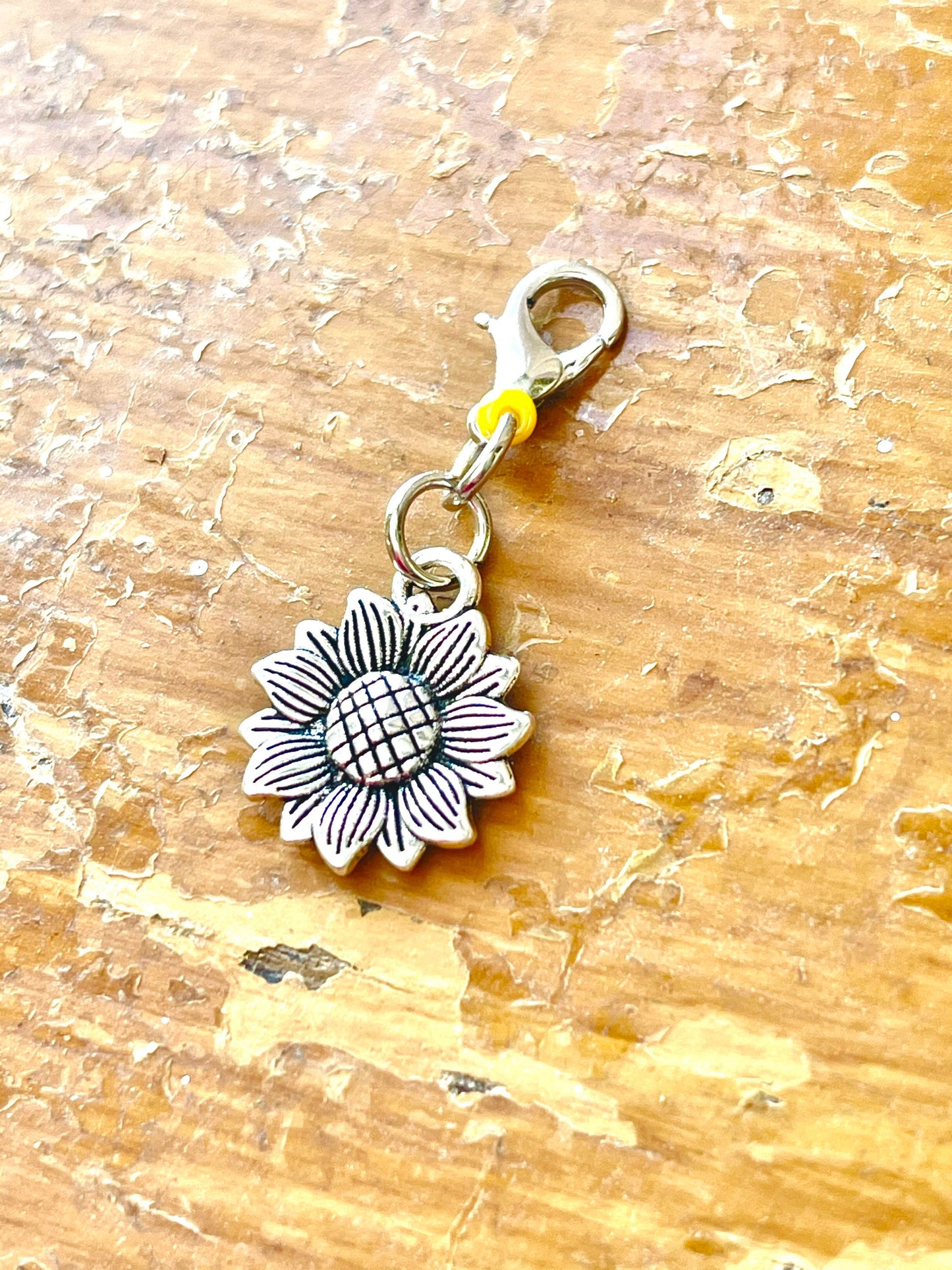 Silver Sunflower Progress Keeper, Knitting Crochet Stitch Marker