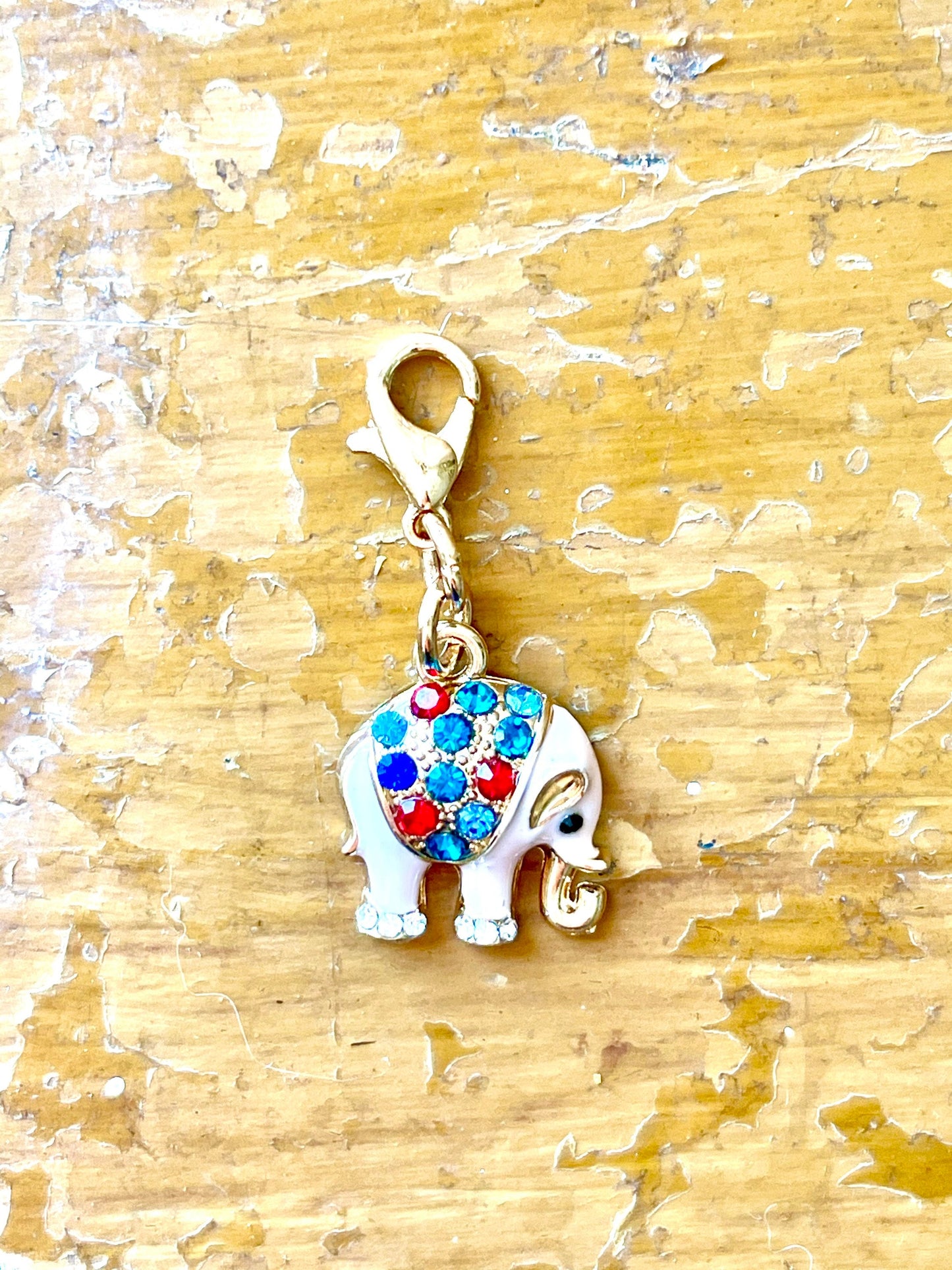 Rhinestone Elephant Zipper Pull, Knitting Crochet Progress Keeper
