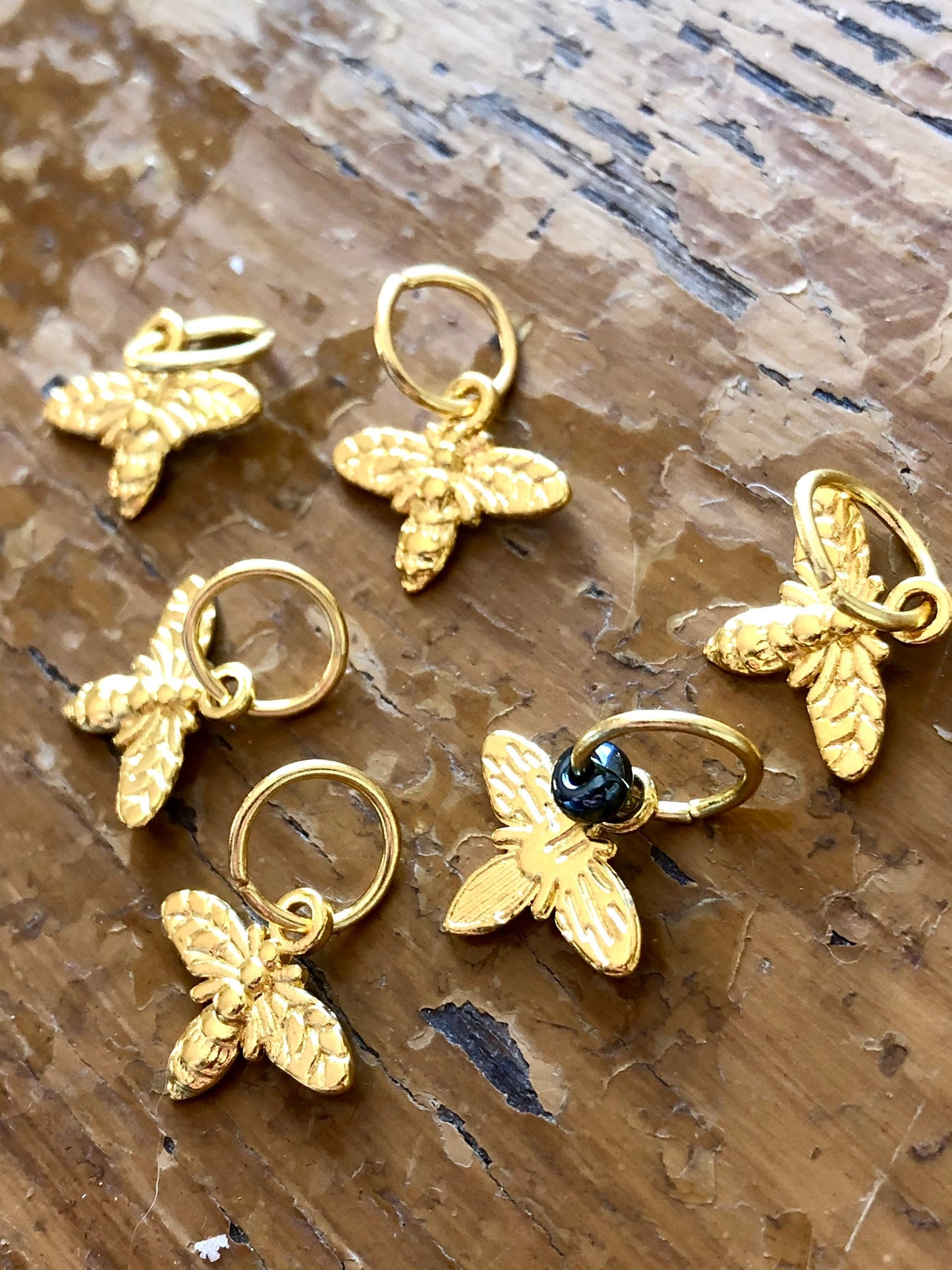 Gold Honey Bee Snagfree Stitch Markers, Knitting Progress Keepers