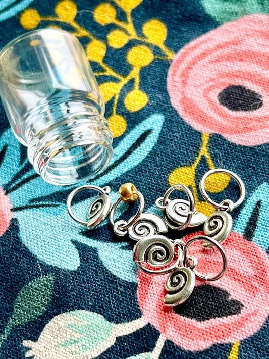 Silver Snails Stitch Markers, Knitting Progress Keepers, Knit Notions