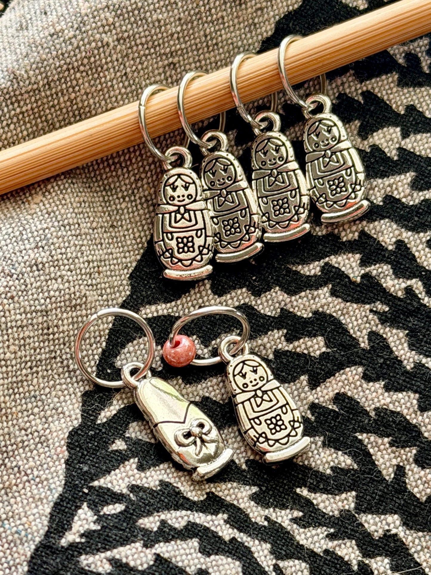 Silver Russian Nesting Doll Stitch Markers, Snag Free Knitting Notions, Yarn Jewelry