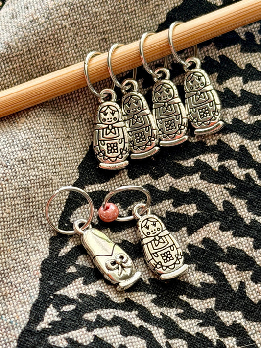 Silver Russian Nesting Doll Stitch Markers, Snag Free Knitting Notions, Yarn Jewelry