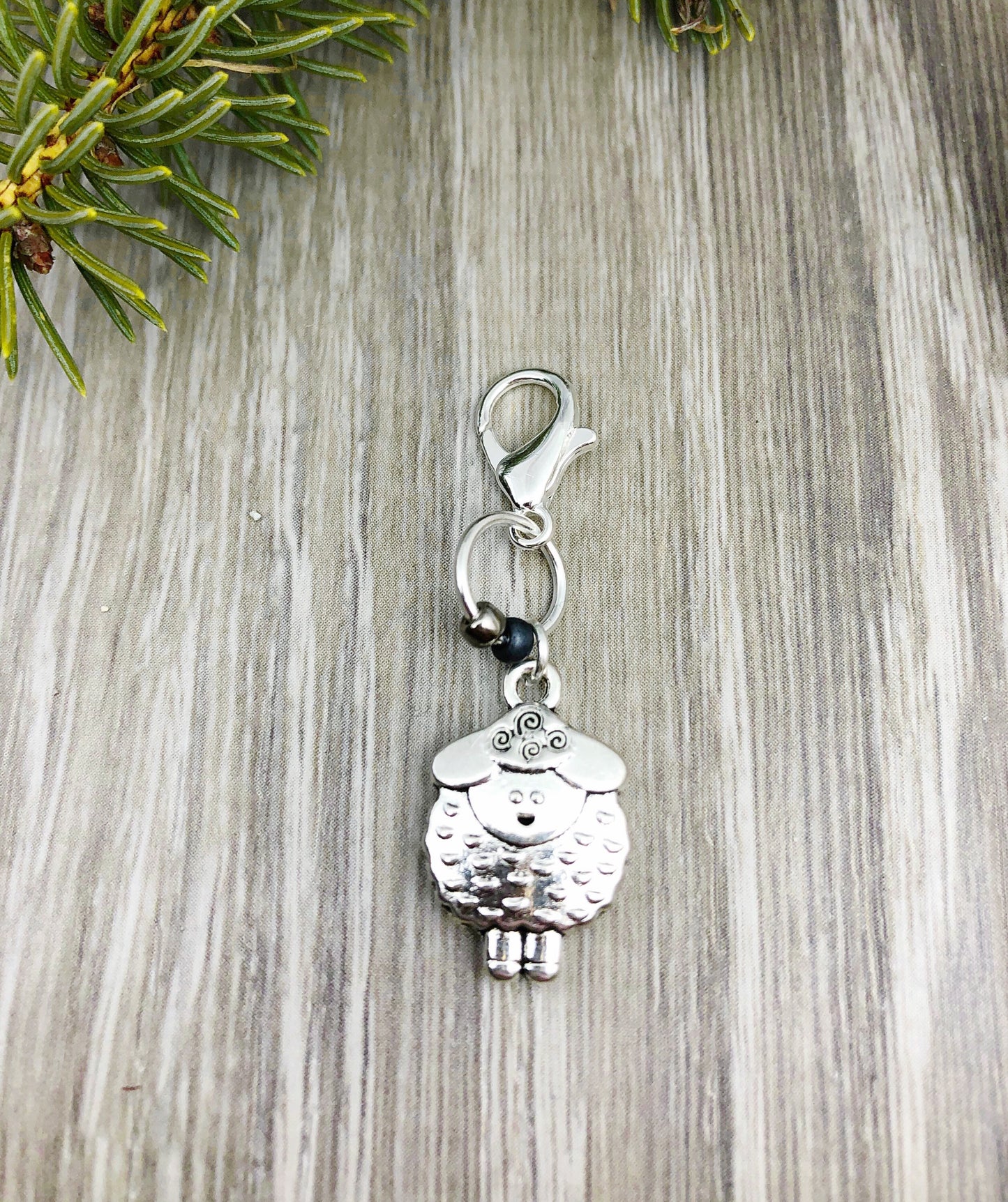 Silver Sheep Charm, Knitting Crochet Accessory, Zipper Pull
