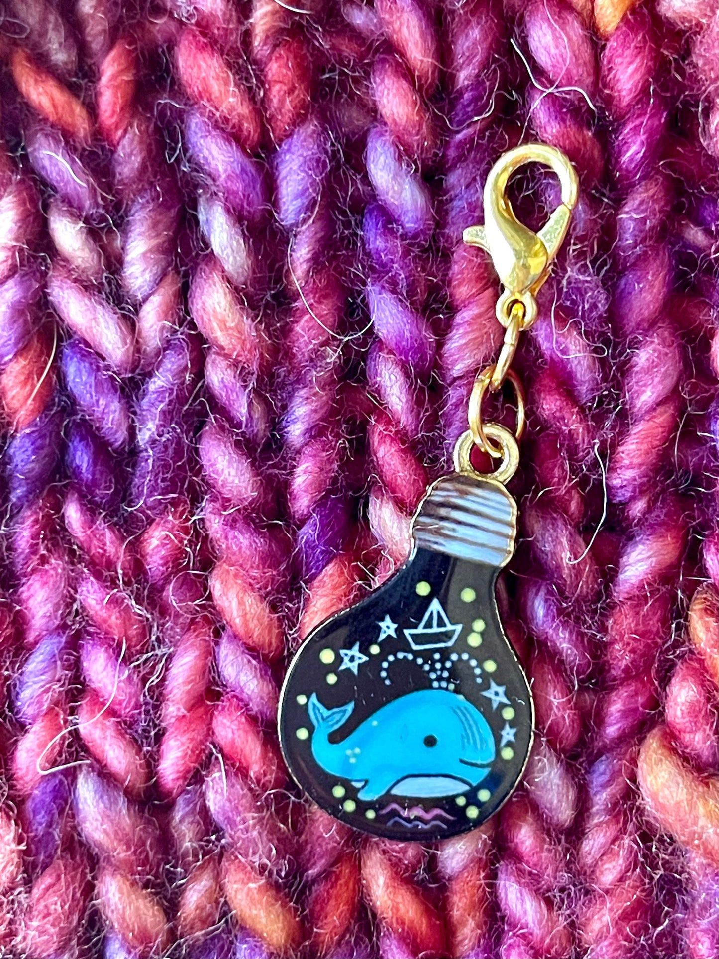 Blue Whale Lightbulb Charm, Zipper Pull, Knitting Stitch Marker