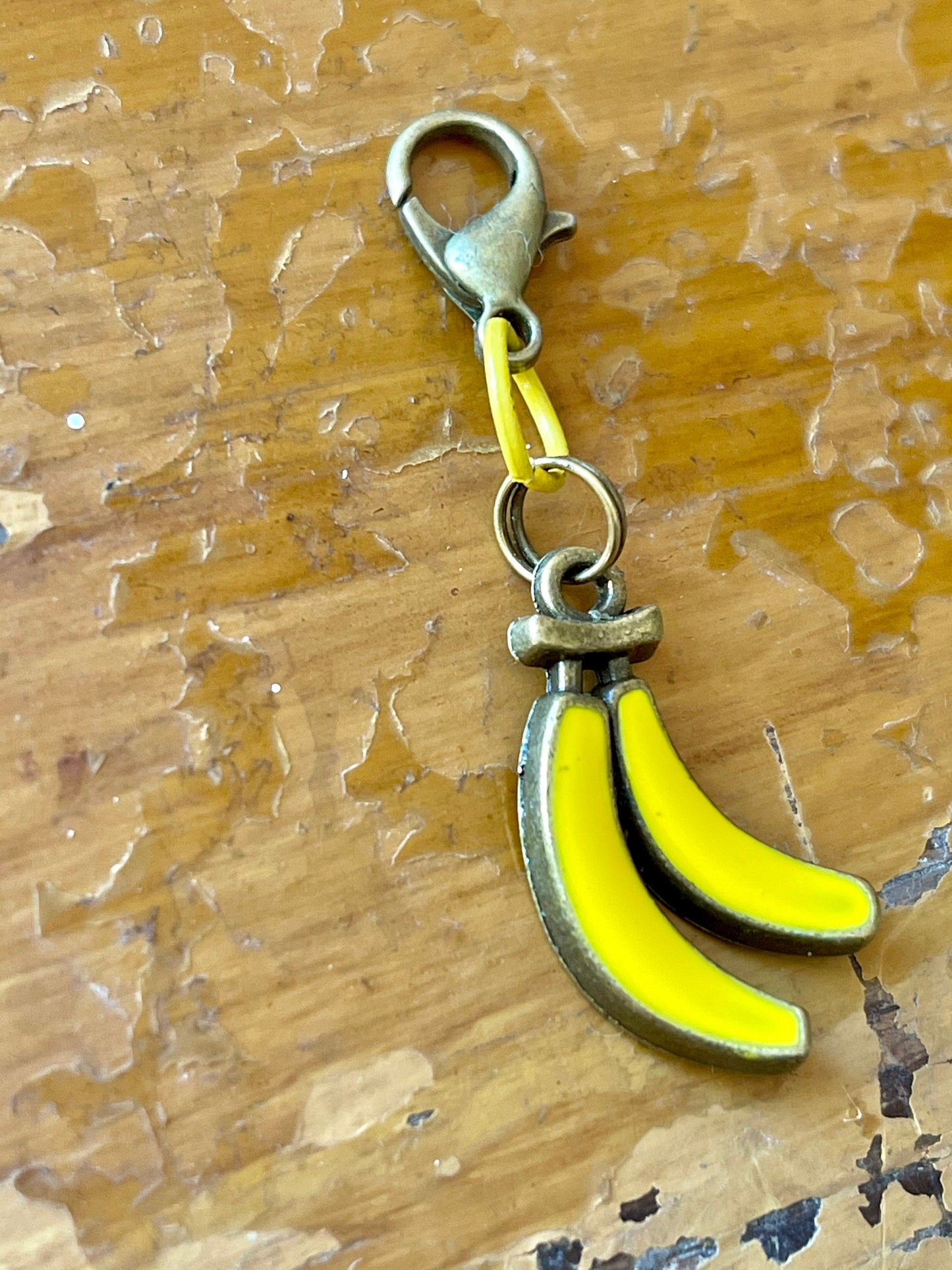 Banana Charm, Bronze Zipper Pull, Knitting Crochet Accessory