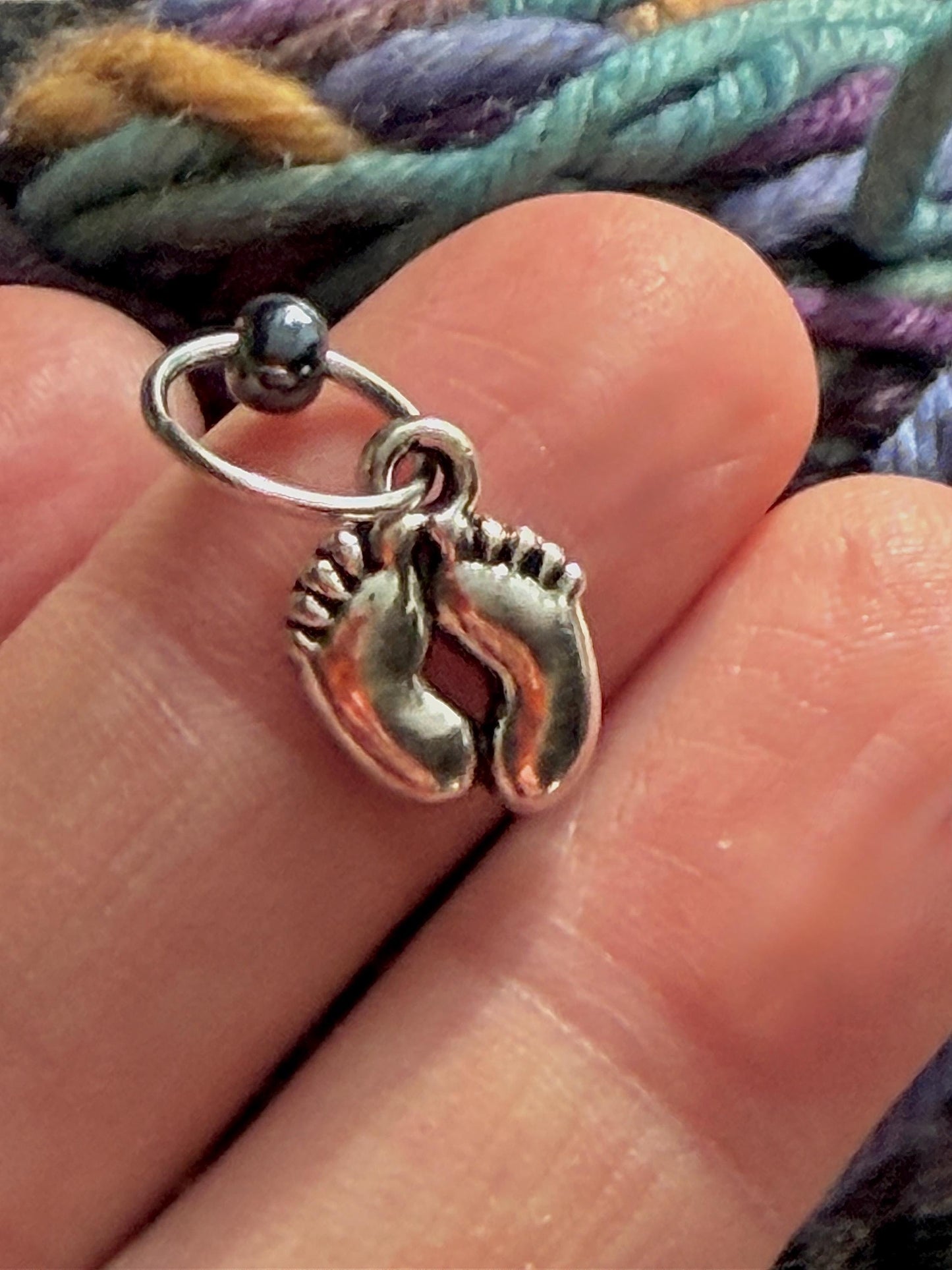 Silver Baby Feet Stitch Markers, Snag Free Knitting Notions, Set of 6