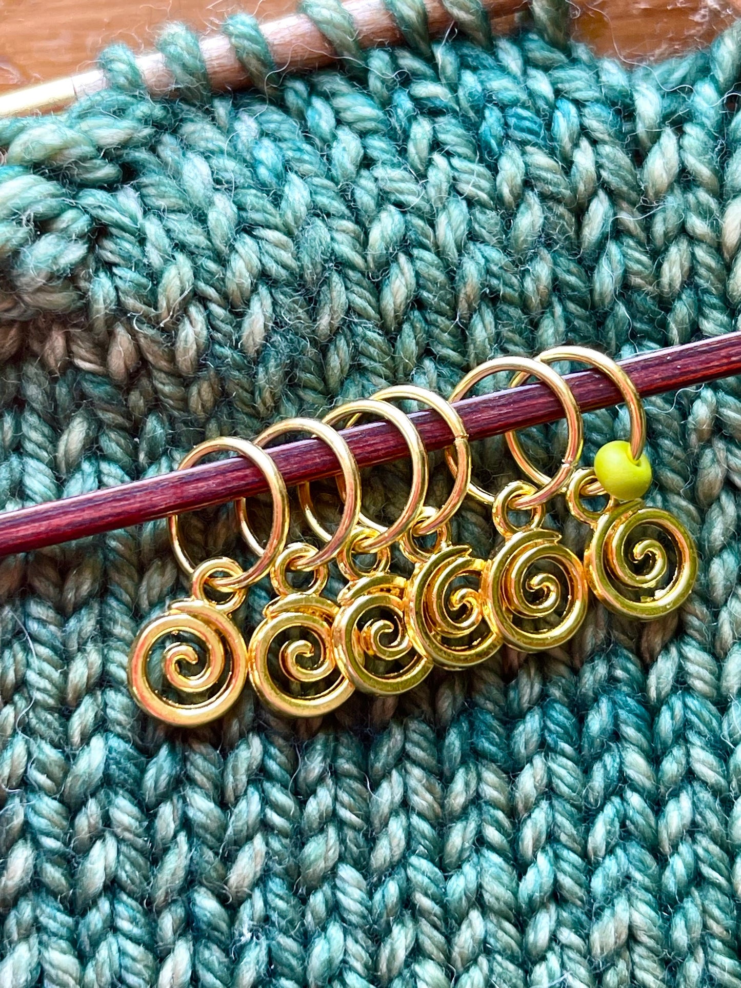 Gold Spirals Snagless Stitch Markers, Knitting Accessories, Set of 6