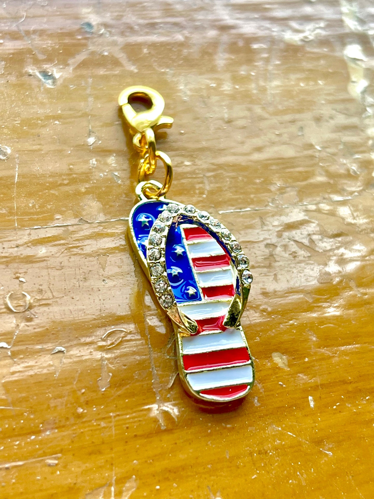 American Flag Flip Flop Charm, Progress Keeper, Zipper Pull