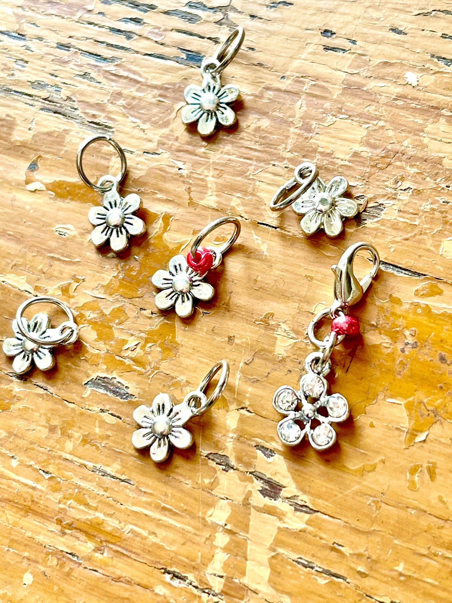 Silver Flower Snagless Stitch Markers, Knitting Accessories