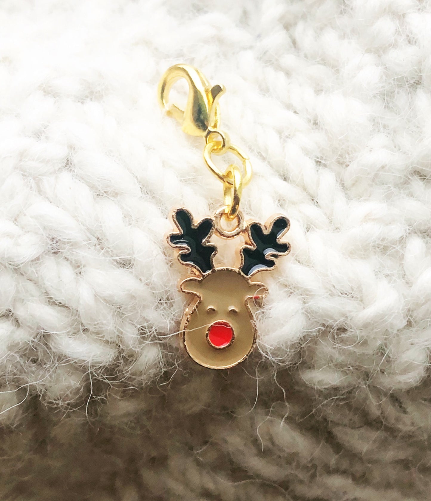Reindeer Charm with Lobster Clasp, Christmas Knitting Crochet Project Keeper