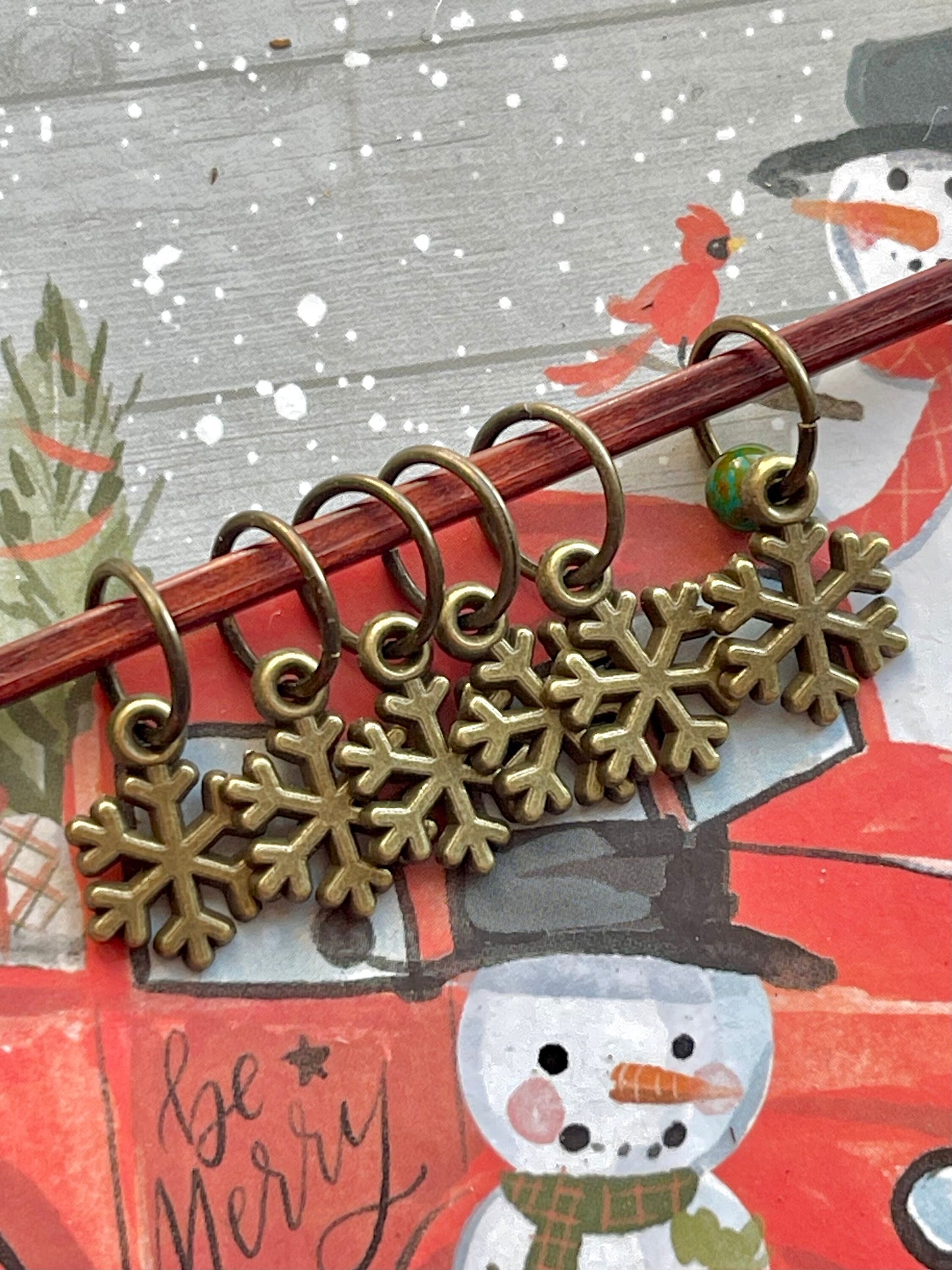 Bronze Snowflakes Stitchmarkers, Snagfree Progress Keepers, Knitting Accessories, Holiday Christmas Knits, Yarn Jewelry Knitters