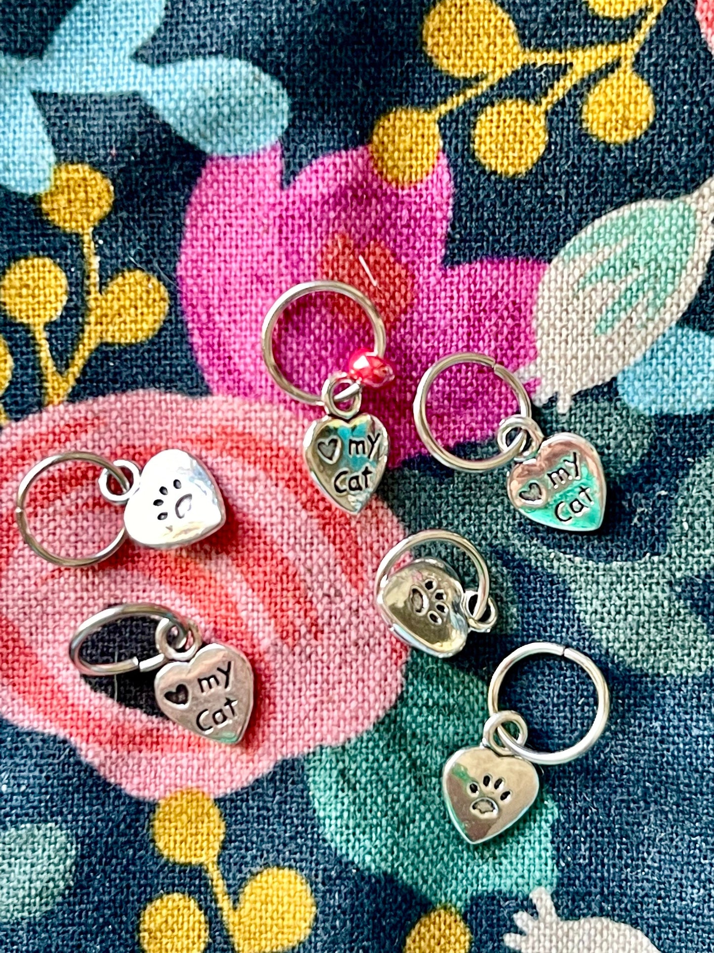 Cat Stitch Markers, Paw & I Love My Cat, Snag Free Knitting Accessories