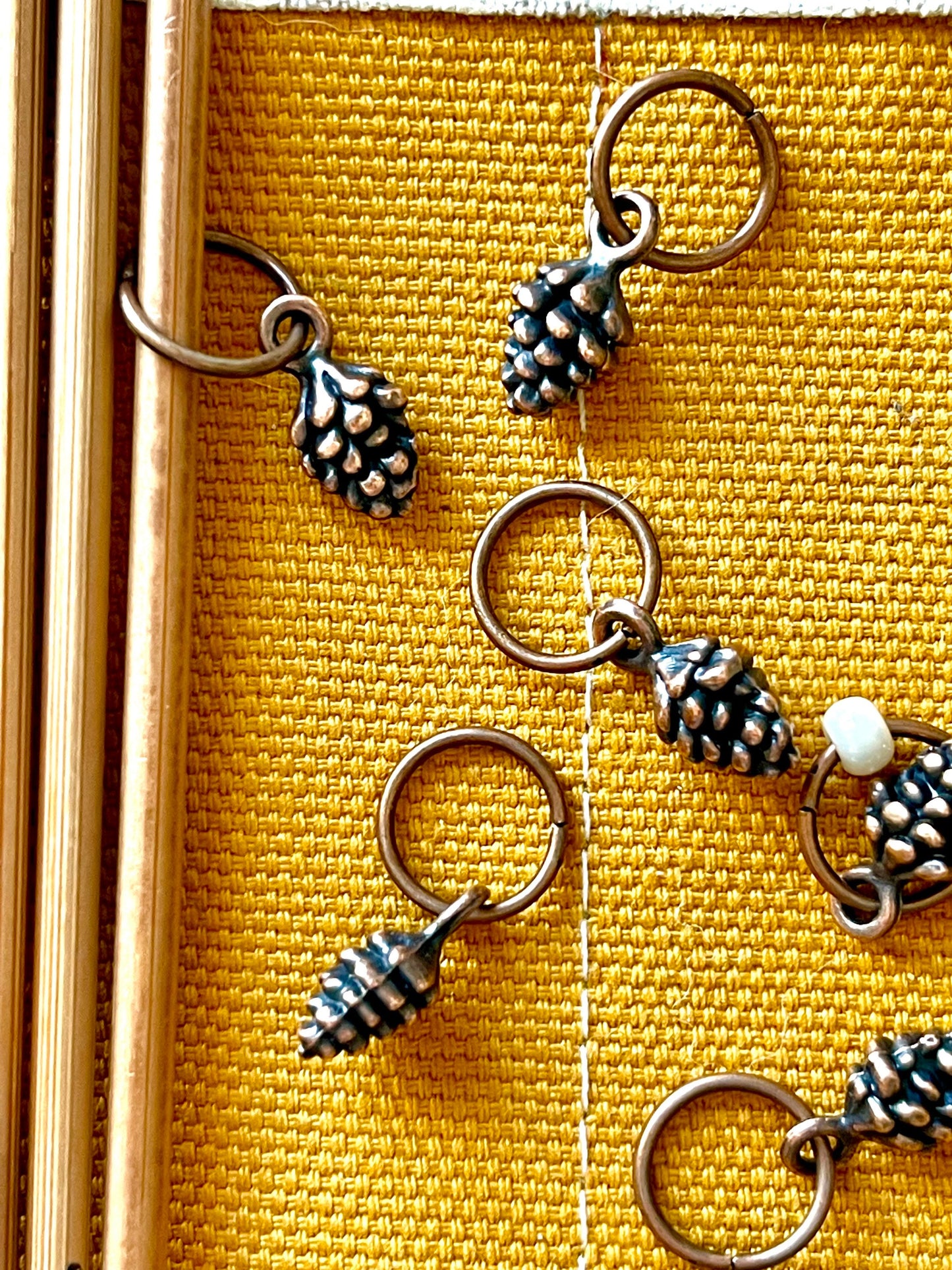 Antique Copper Pine Cone Stitch Markers, Knitting Accessories (Set of 6)