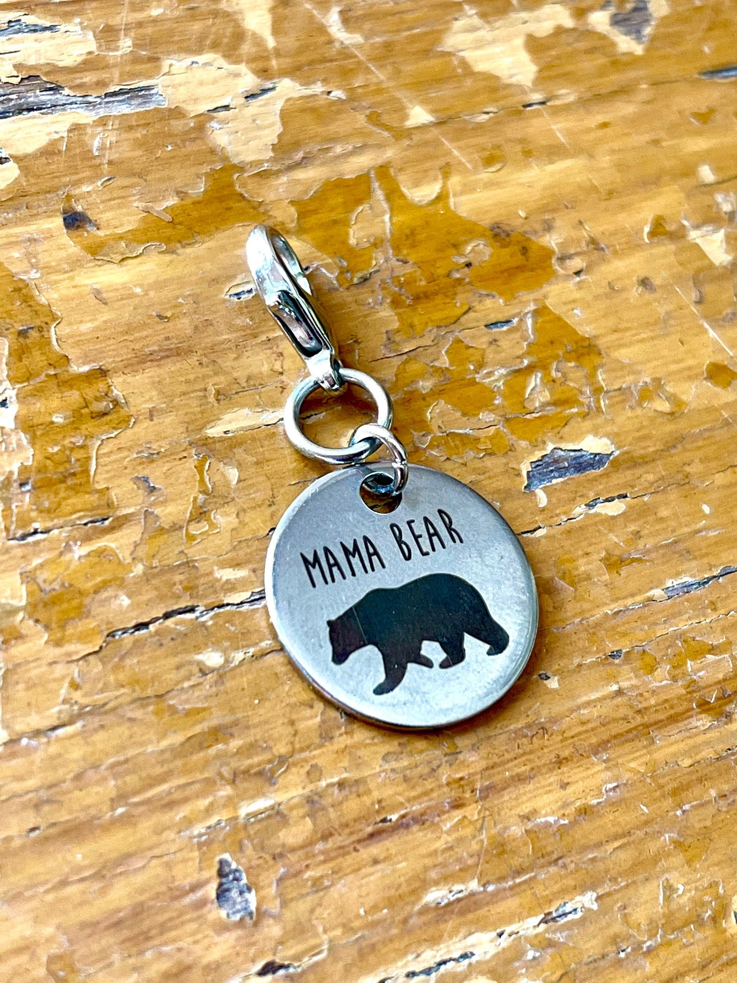 Mama Bear Charm Zipper Pull, Knitting Project Keeper