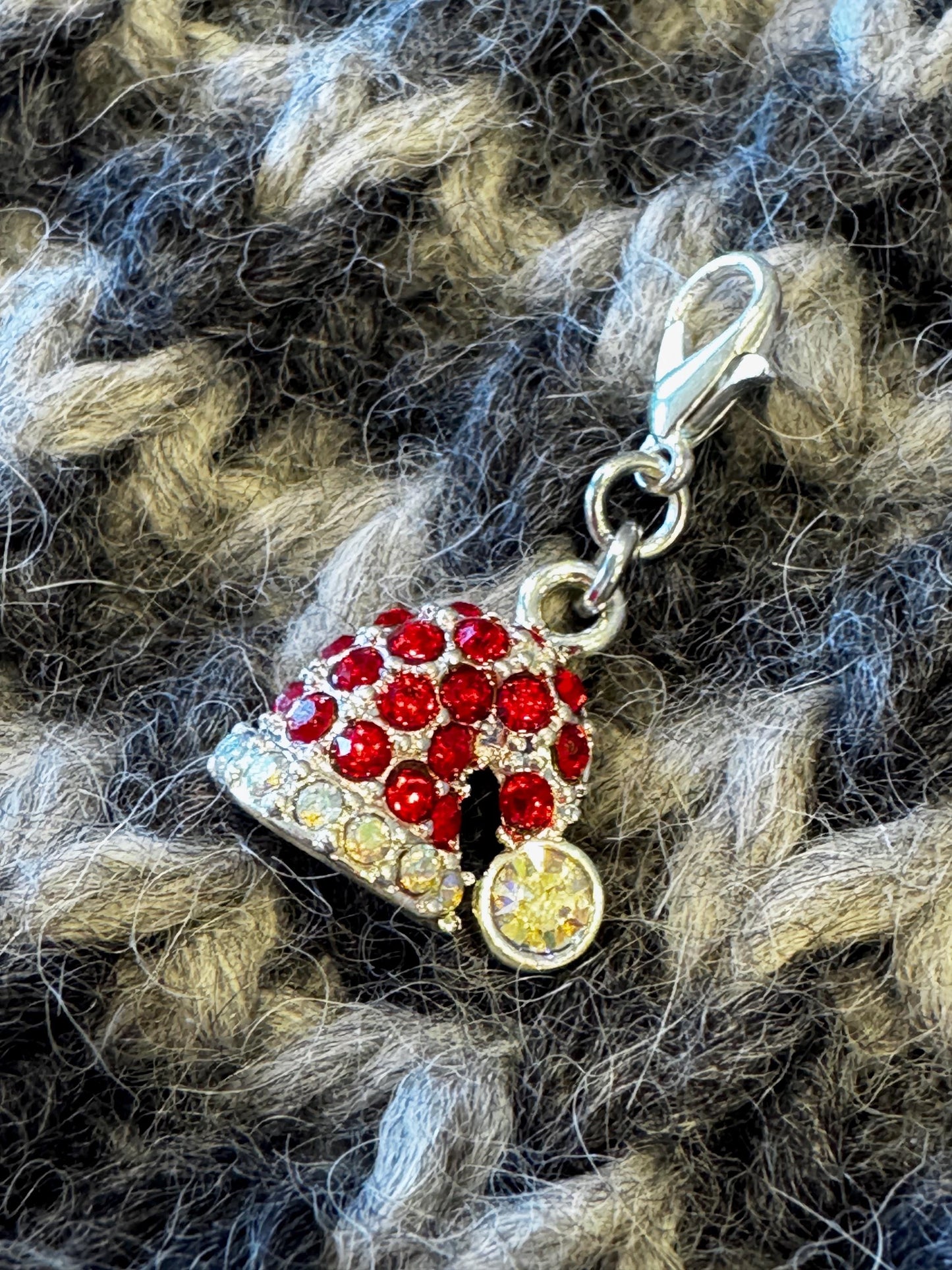 Christmas Rhinestone Santa Hat Charm: Knitting Crochet Progress Keeper