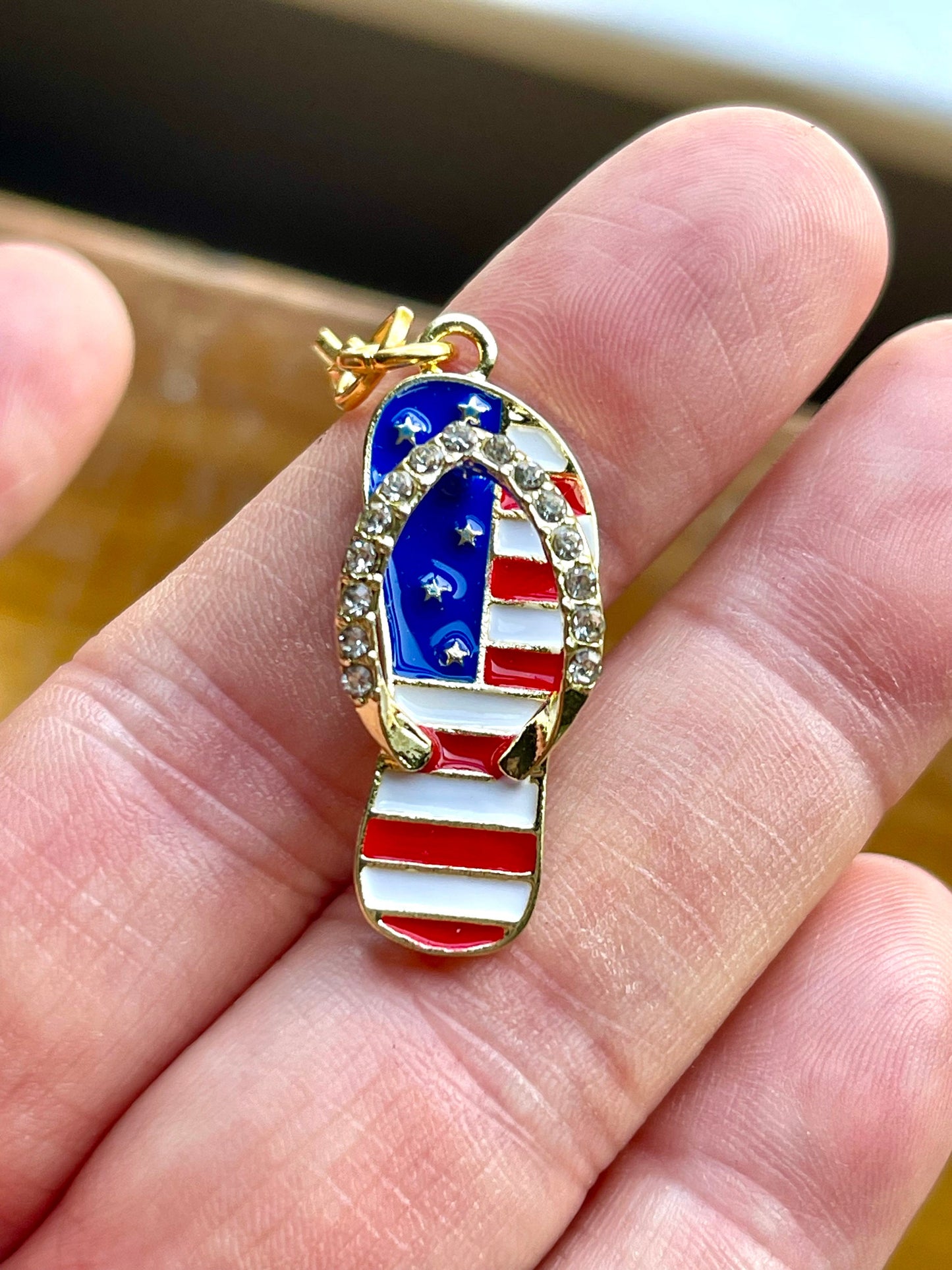 American Flag Flip Flop Charm, Progress Keeper, Zipper Pull