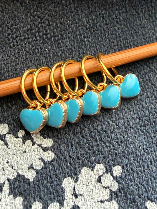 Blue Heart Stitch Markers, Snag Free Knitting Accessories, Set of 6