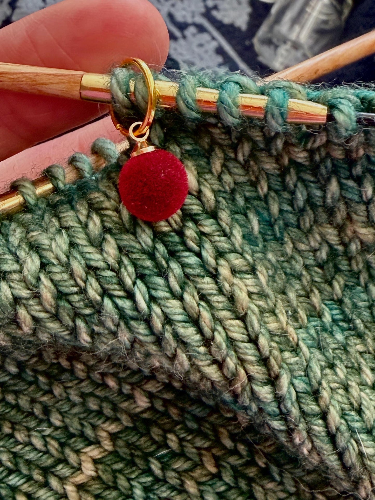 Velvet Red Puff Stitch Markers, Snag Free Knitting Accessories, Set of 6