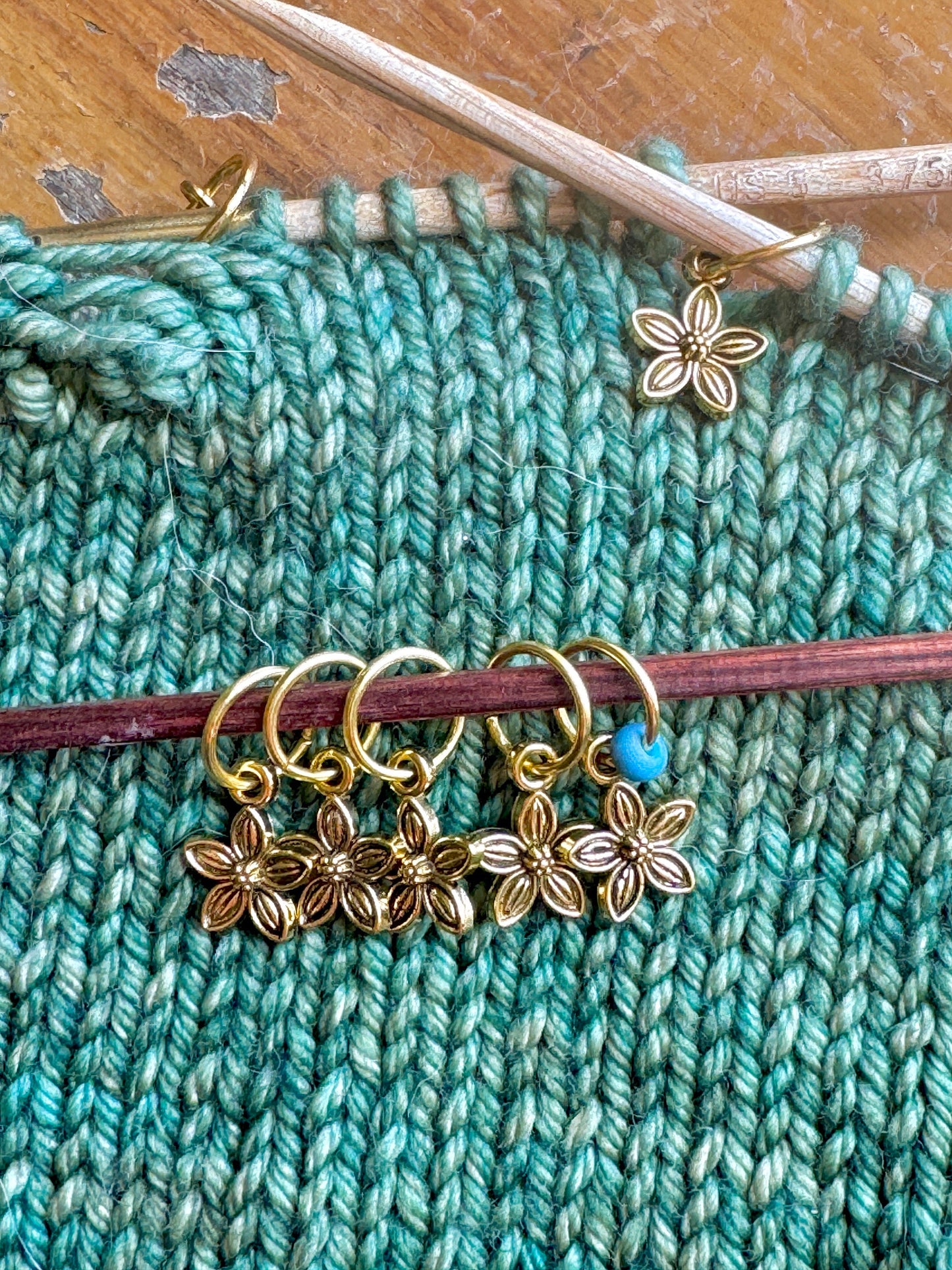 Antique Gold Flower Stitch Markers, Knitting Accessories, Set of 6