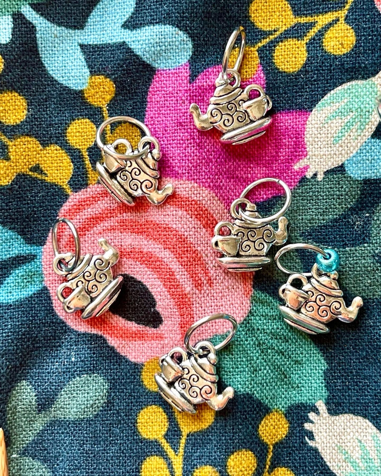 Silver Teapot Stitch Markers, Knitting Accessories, Set of 6