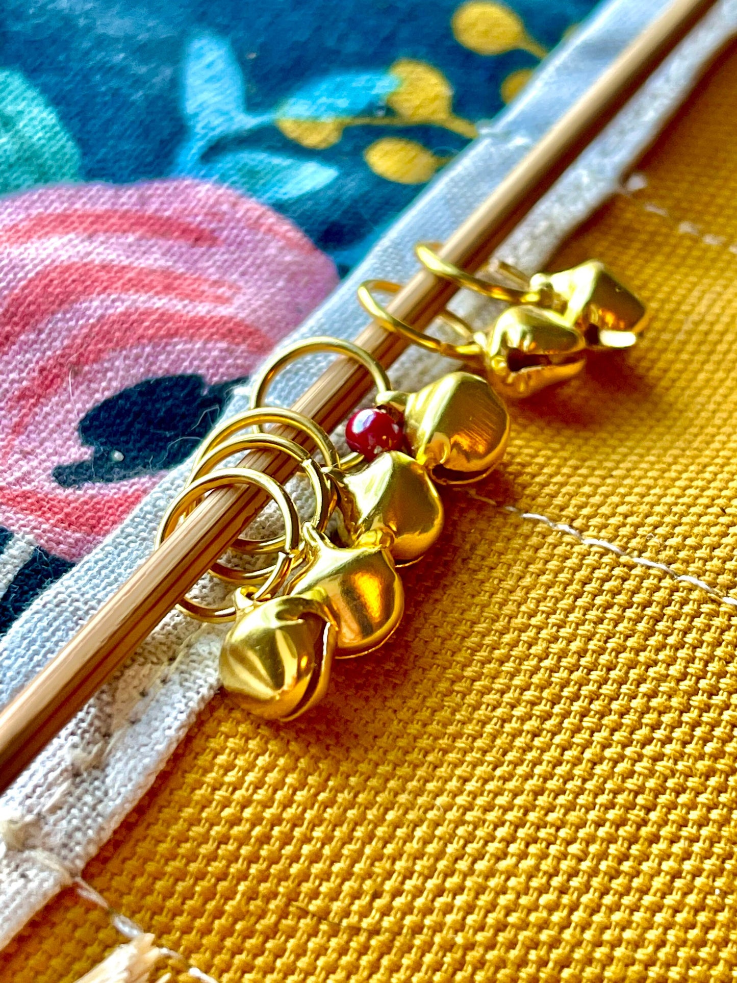 Gold Jingle Bells Stitch Markers, Knitting Notions