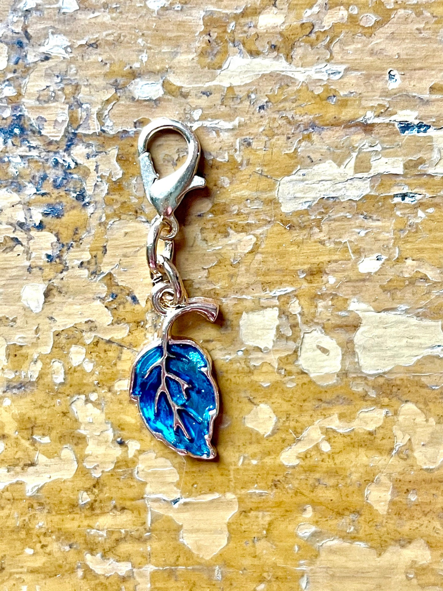 Blue Leaf Progress Marker, Gold Clasp, Knitting Crochet Gift